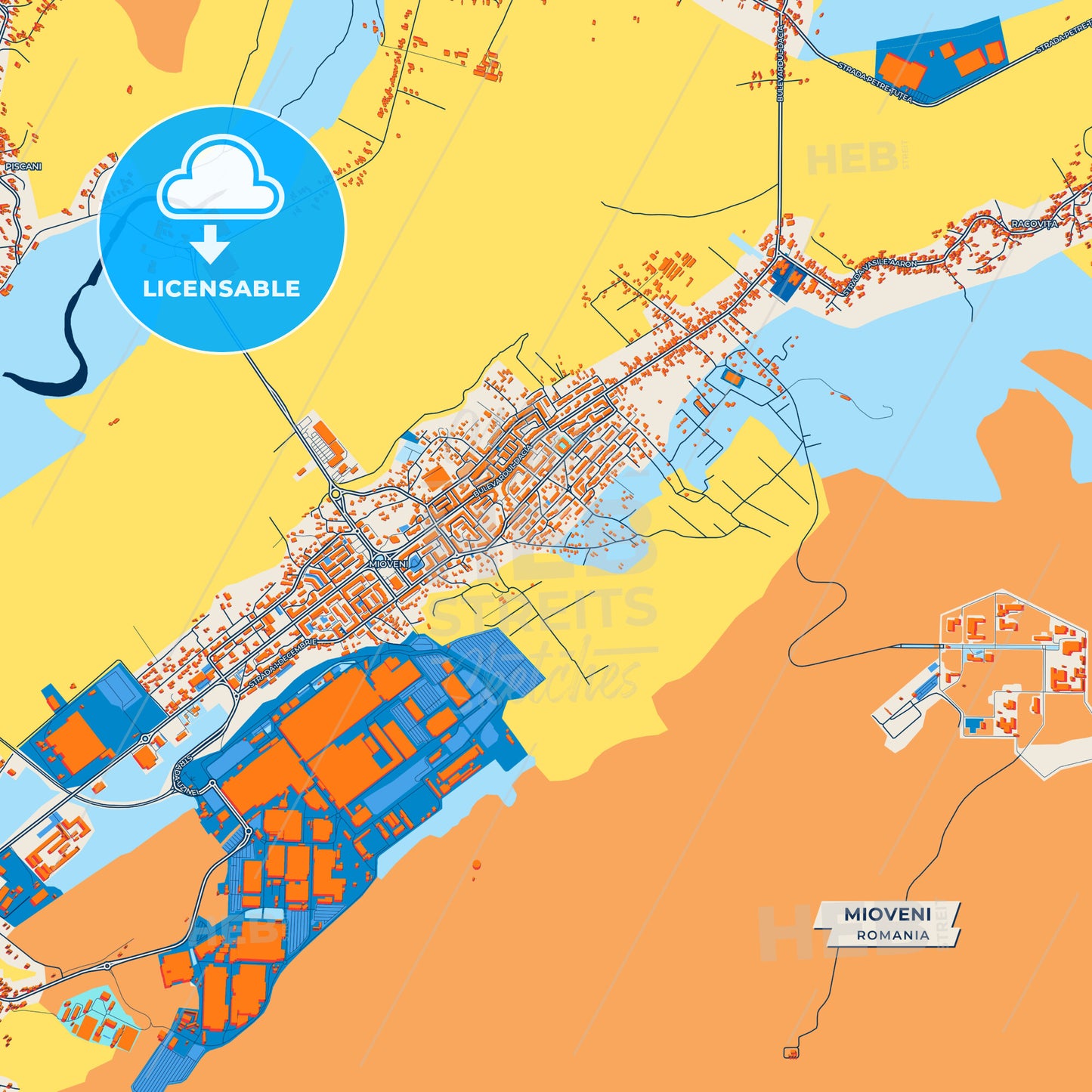 Canvas Print Template of Mioveni Street Map