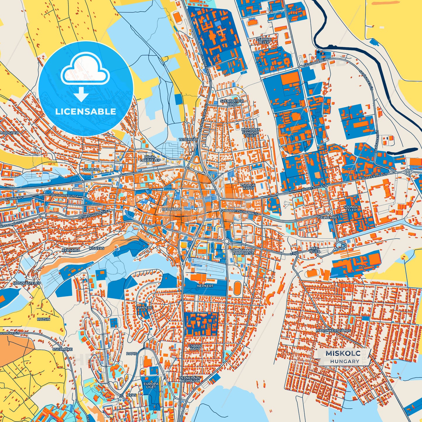 Canvas Print Template of Miskolc Street Map