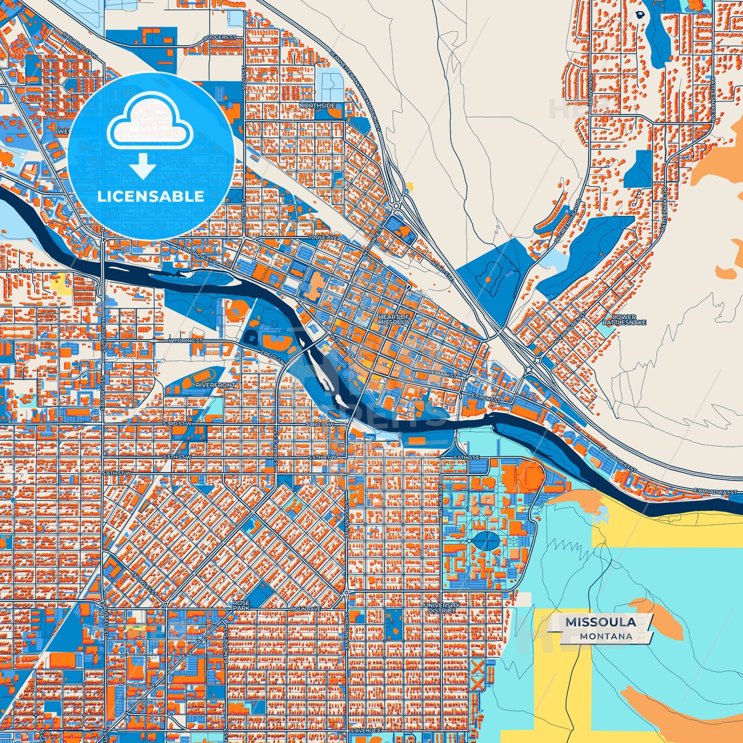 Canvas Print Template of Missoula Street Map