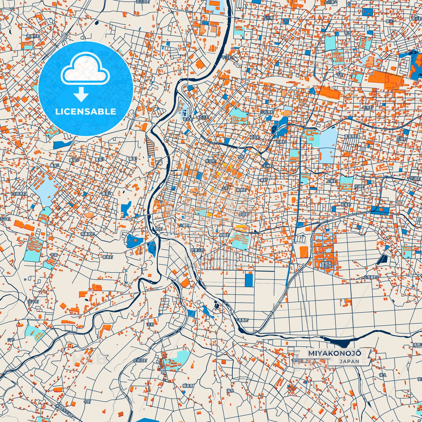 Canvas Print Template of Miyakonojō Street Map