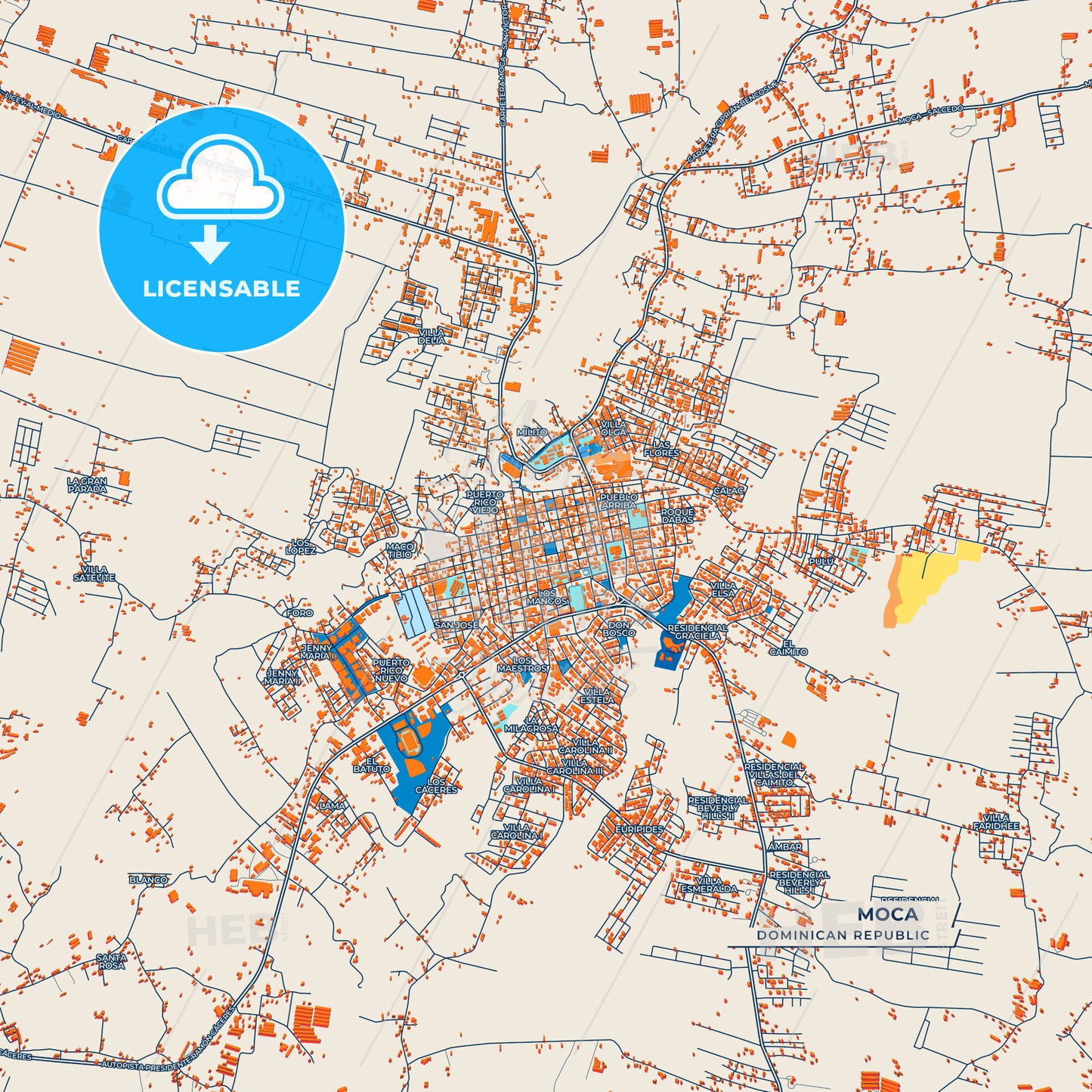 Canvas Print Template of Moca Street Map