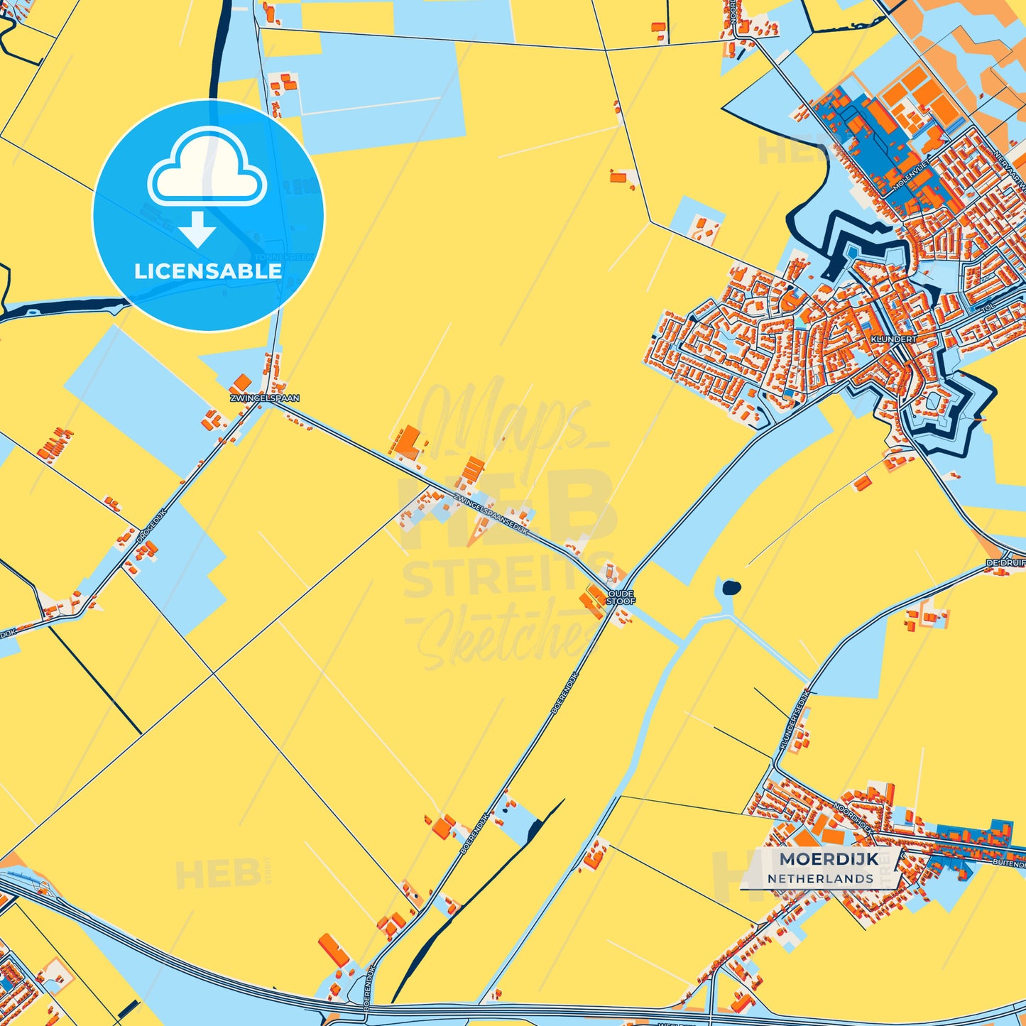 Canvas Print Template of Moerdijk Street Map