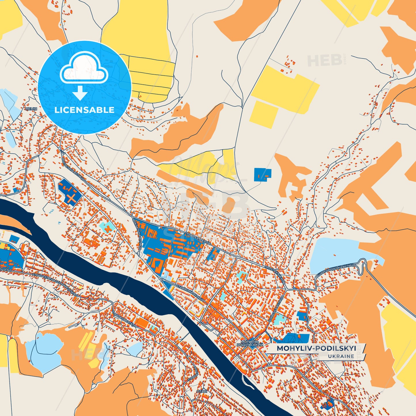 Canvas Print Template of Mohyliv-Podilskyi Street Map