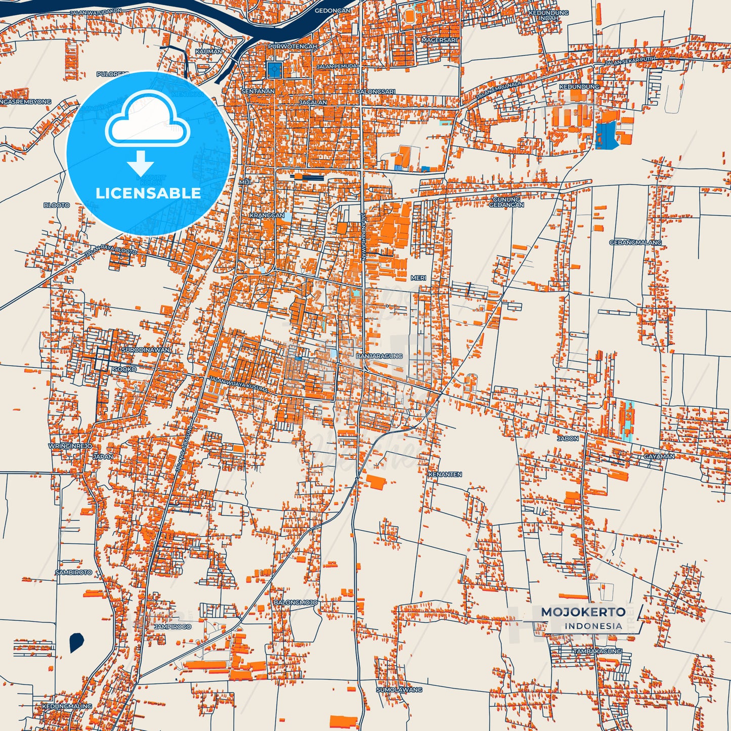 Canvas Print Template of Mojokerto Street Map