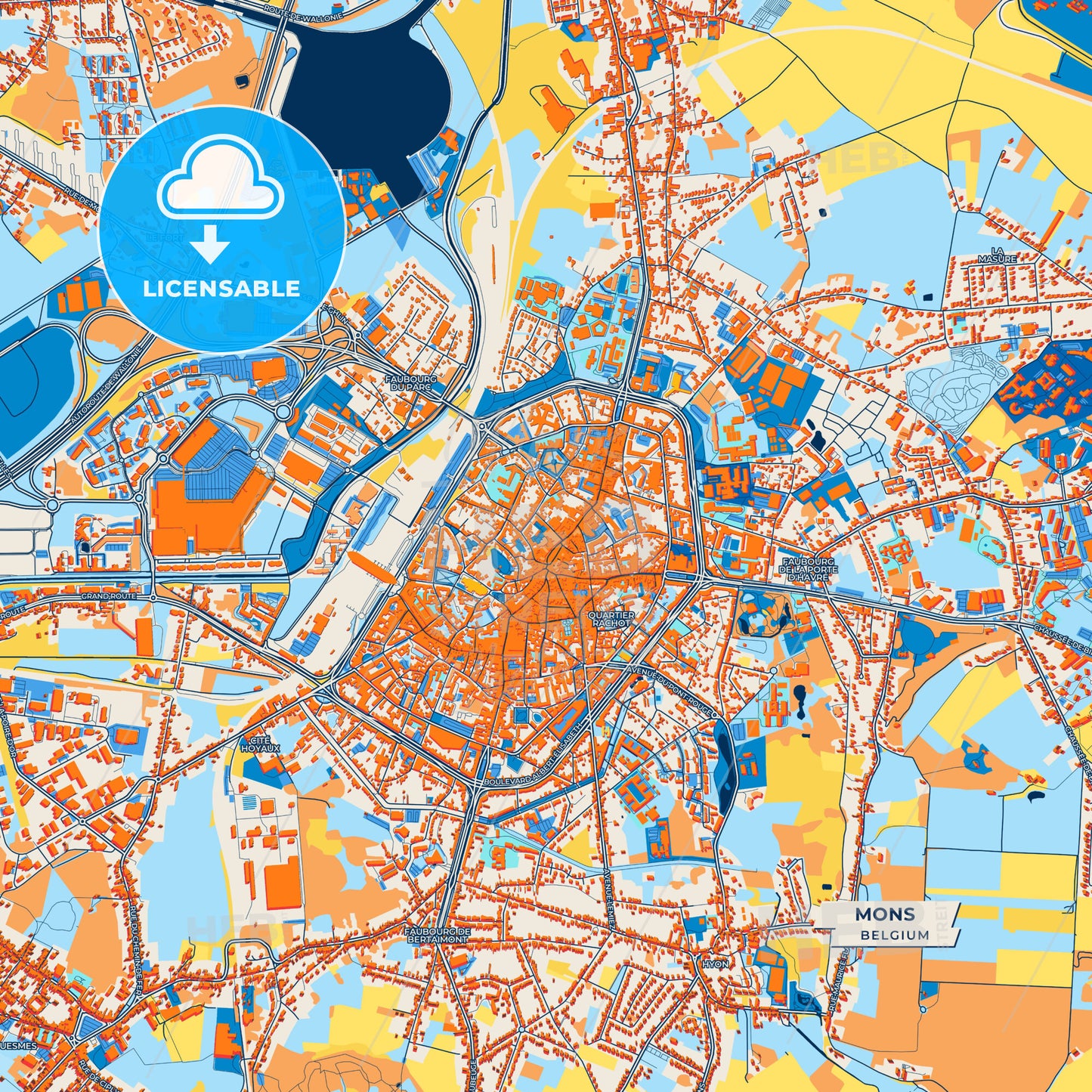Canvas Print Template of Mons Street Map