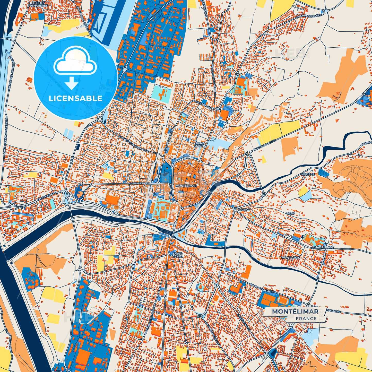 Canvas Print Template of Montélimar Street Map