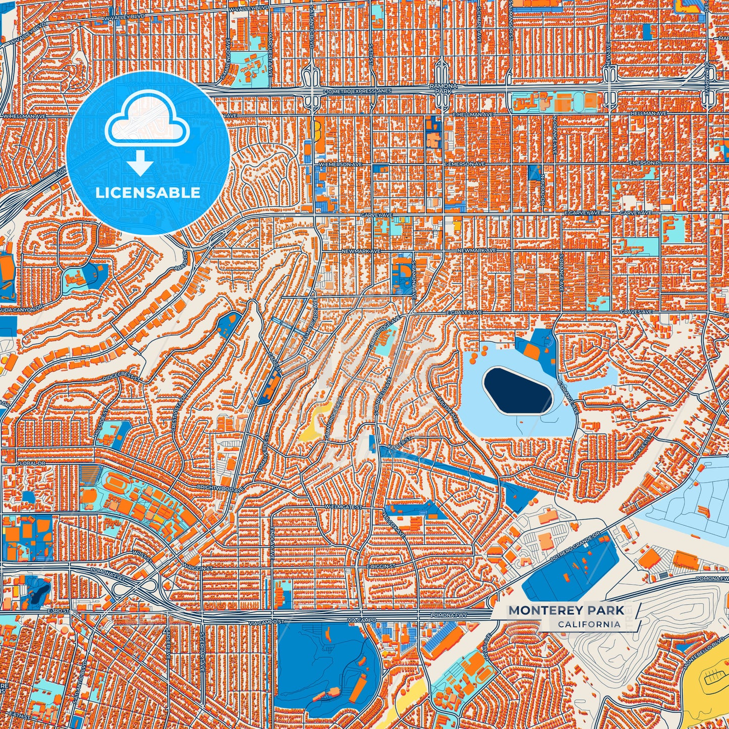 Canvas Print Template of Monterey Park Street Map