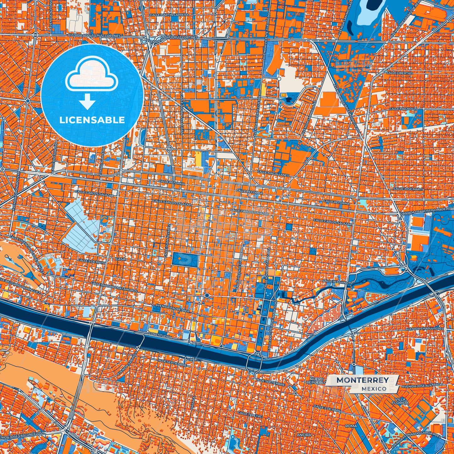 Canvas Print Template of Monterrey Street Map