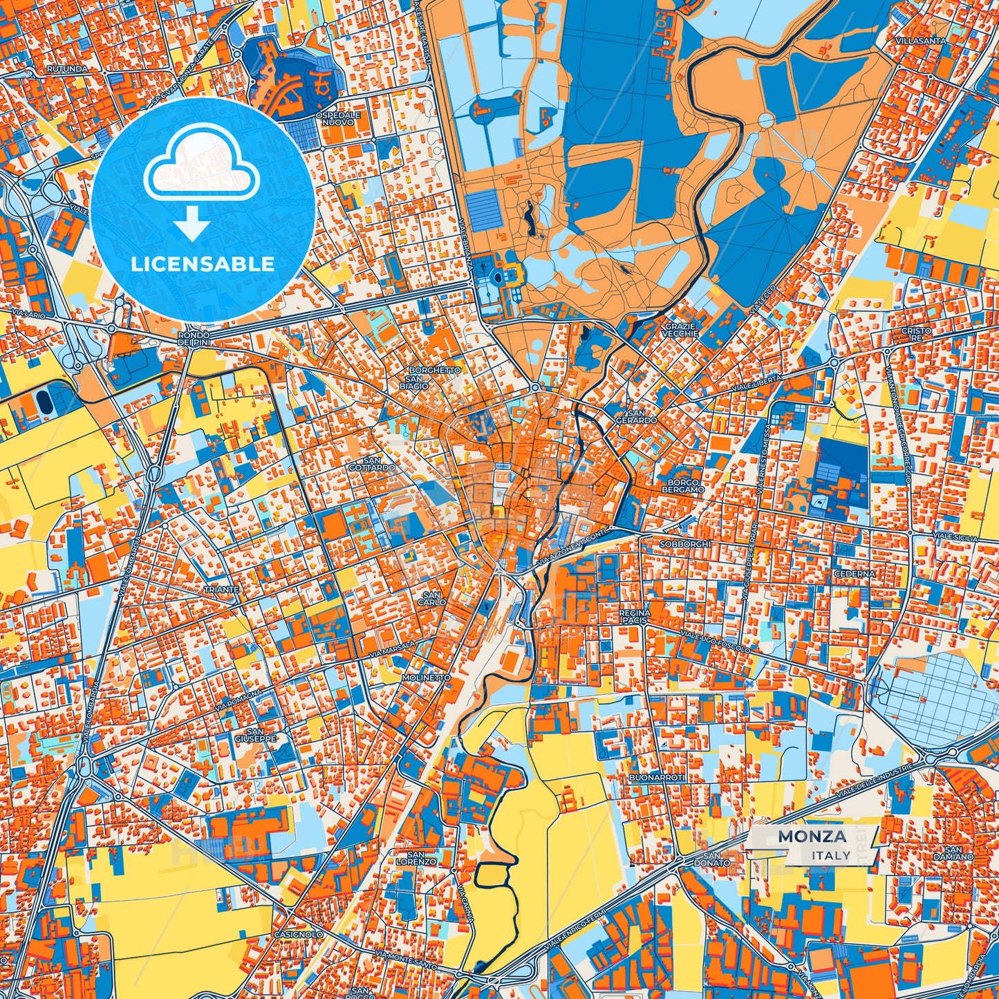 Canvas Print Template of Monza Street Map