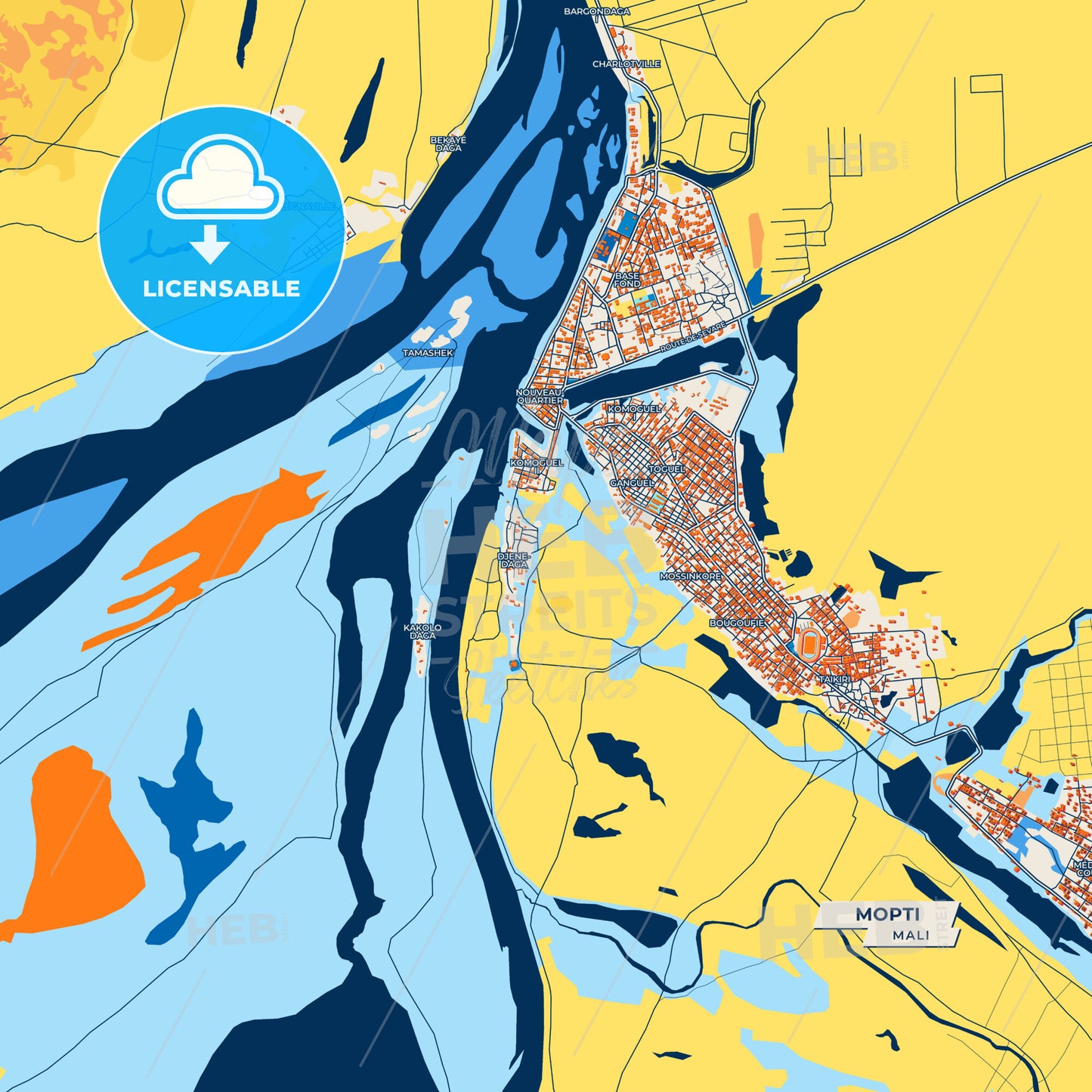 Canvas Print Template of Mopti Street Map