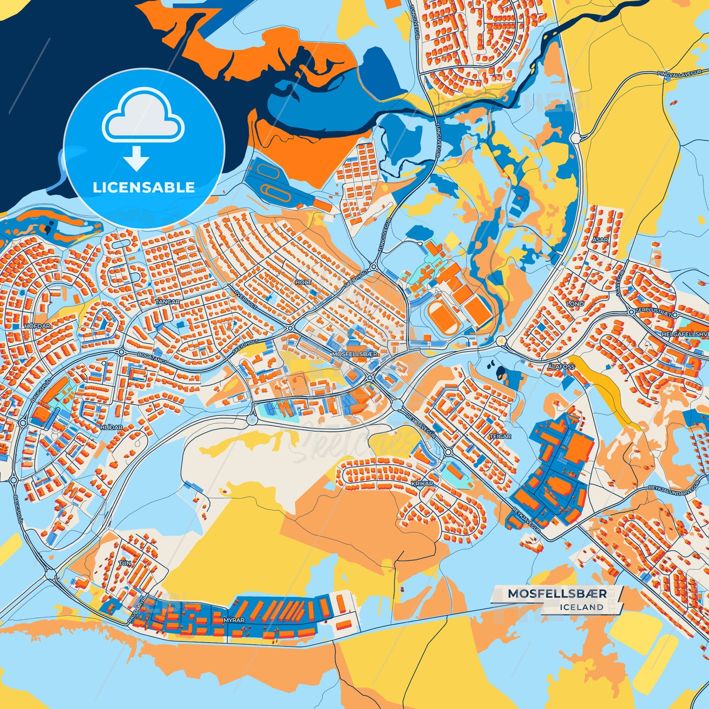 Canvas Print Template of Mosfellsbær Street Map