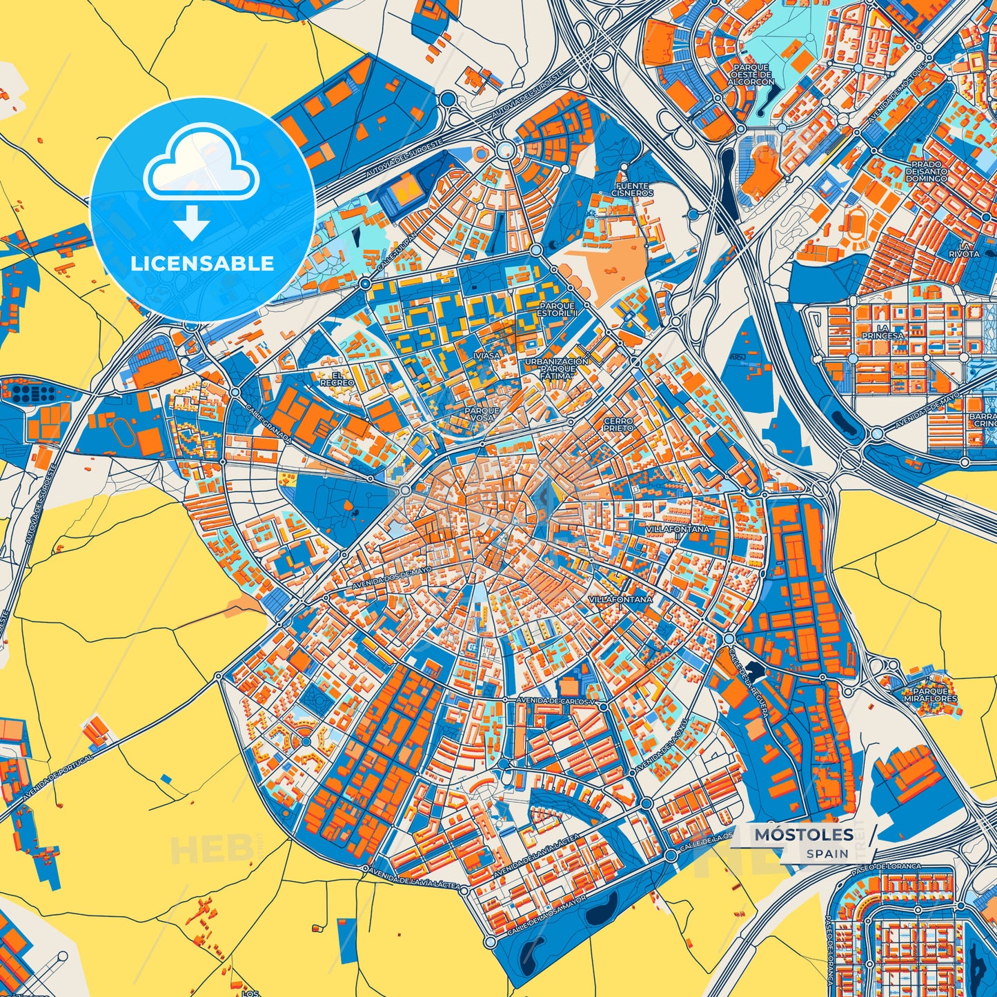 Canvas Print Template of Móstoles Street Map