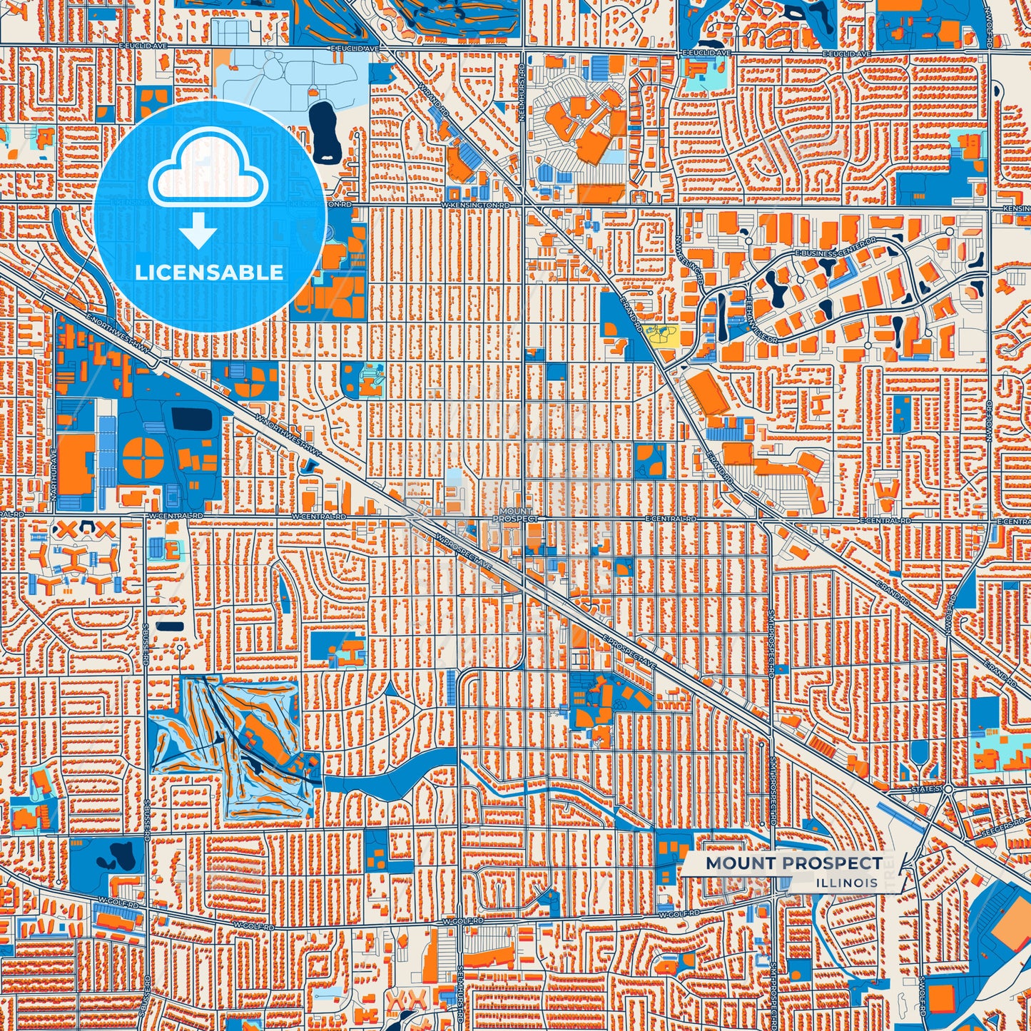 Canvas Print Template of Mount Prospect Street Map