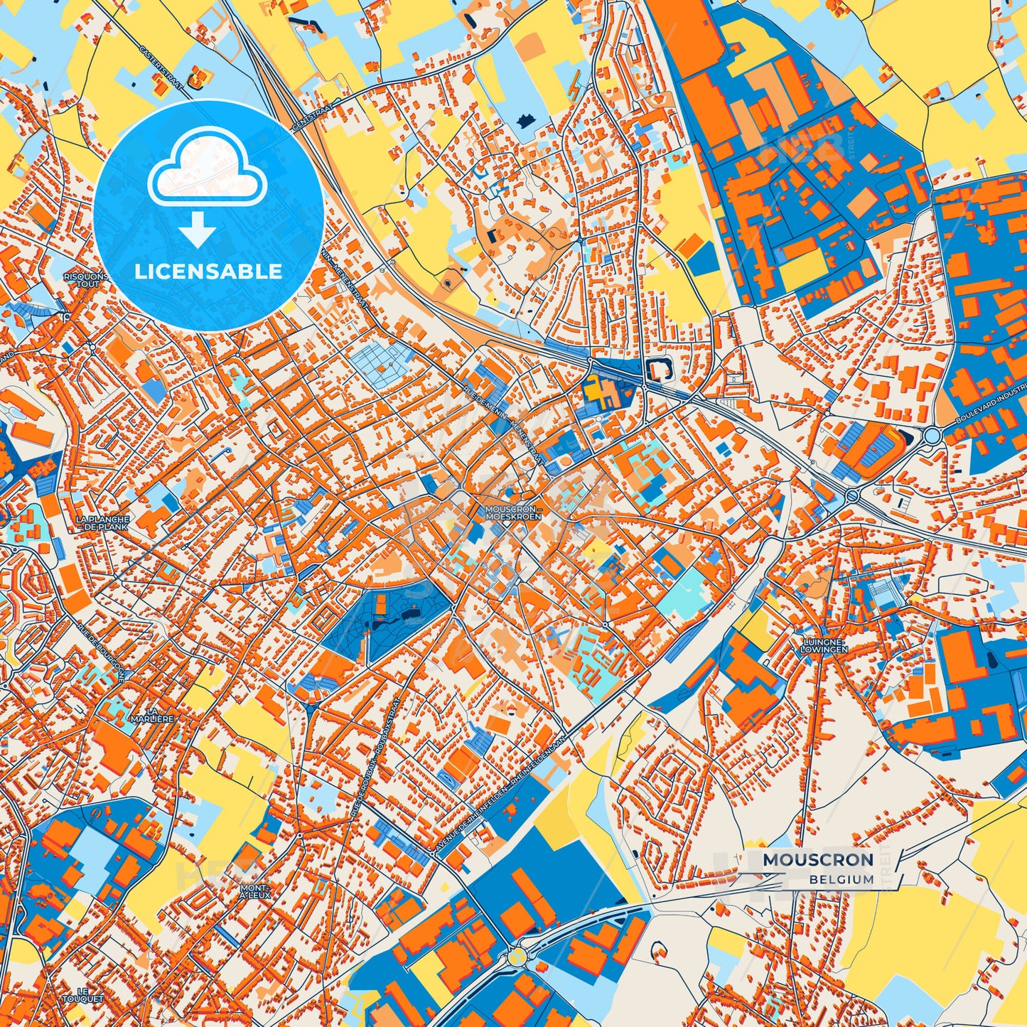 Canvas Print Template of Mouscron Street Map