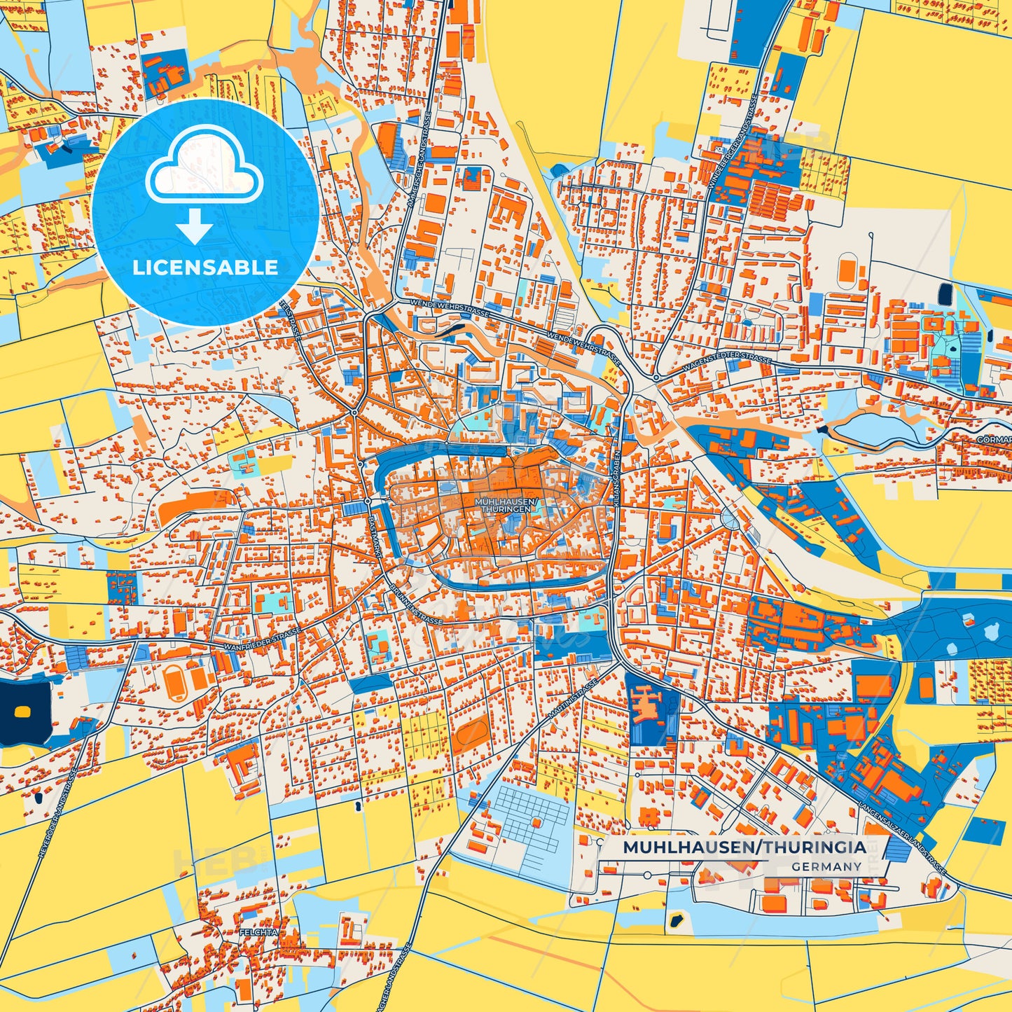 Canvas Print Template of Muhlhausen/Thuringia Street Map