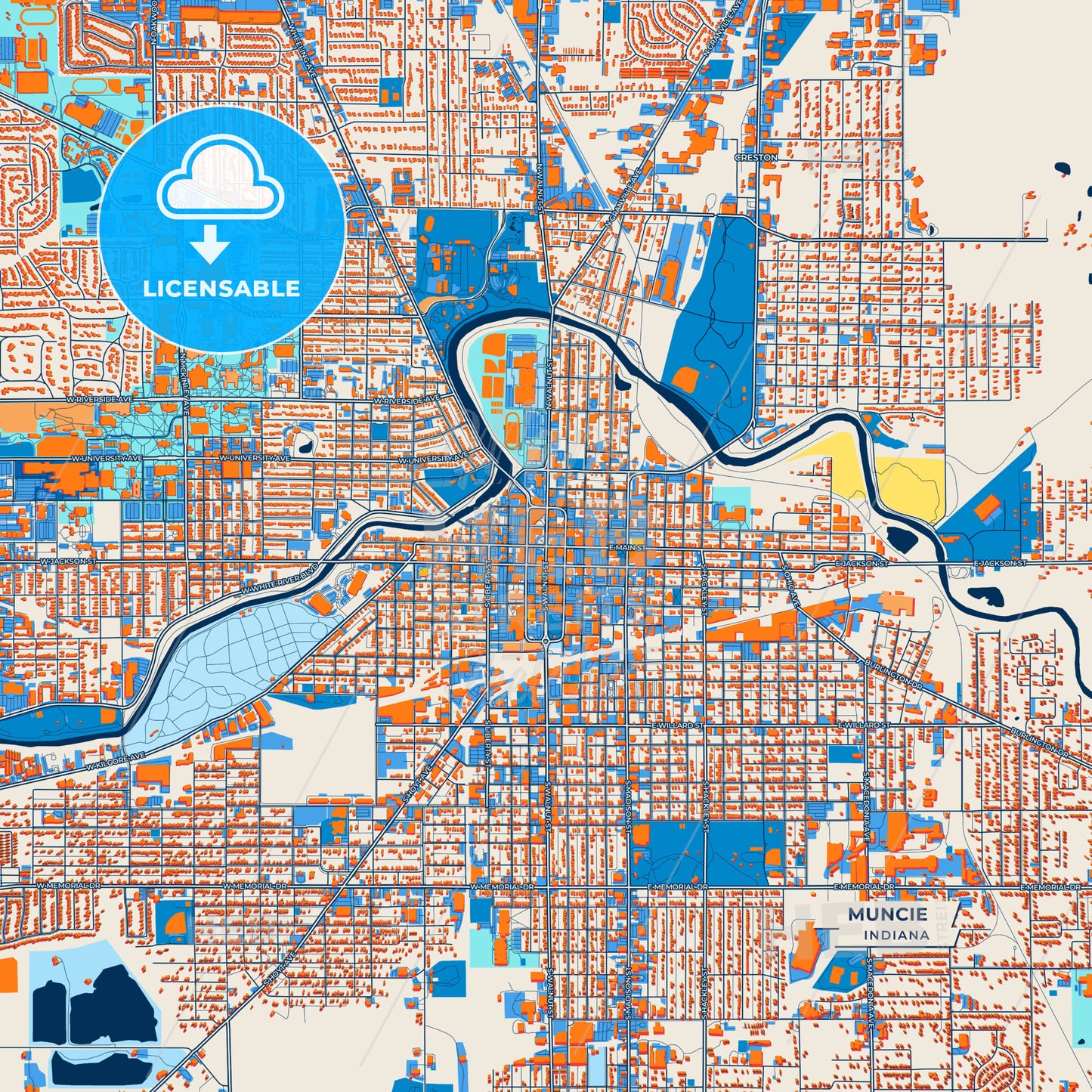 Canvas Print Template of Muncie Street Map