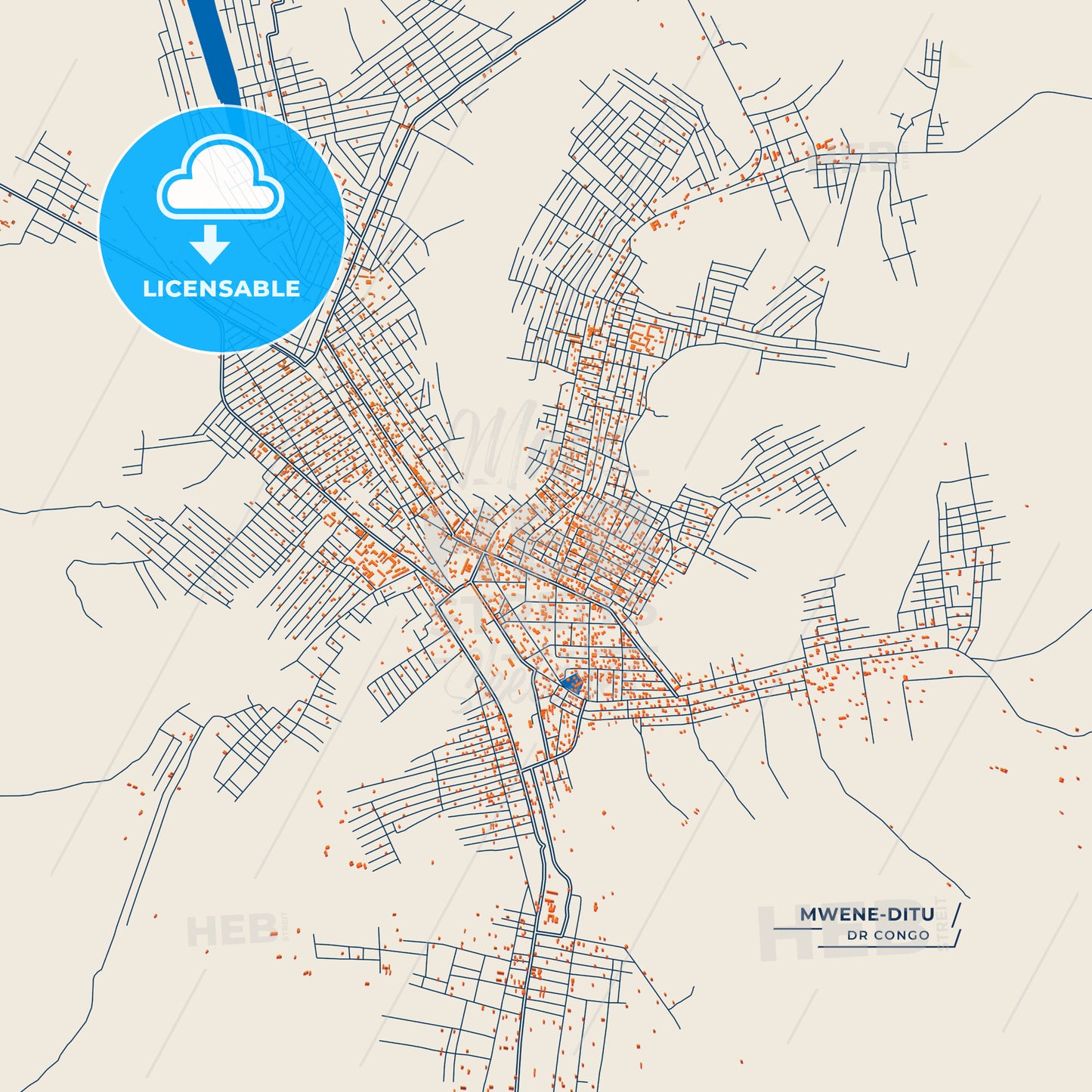 Canvas Print Template of Mwene-Ditu Street Map