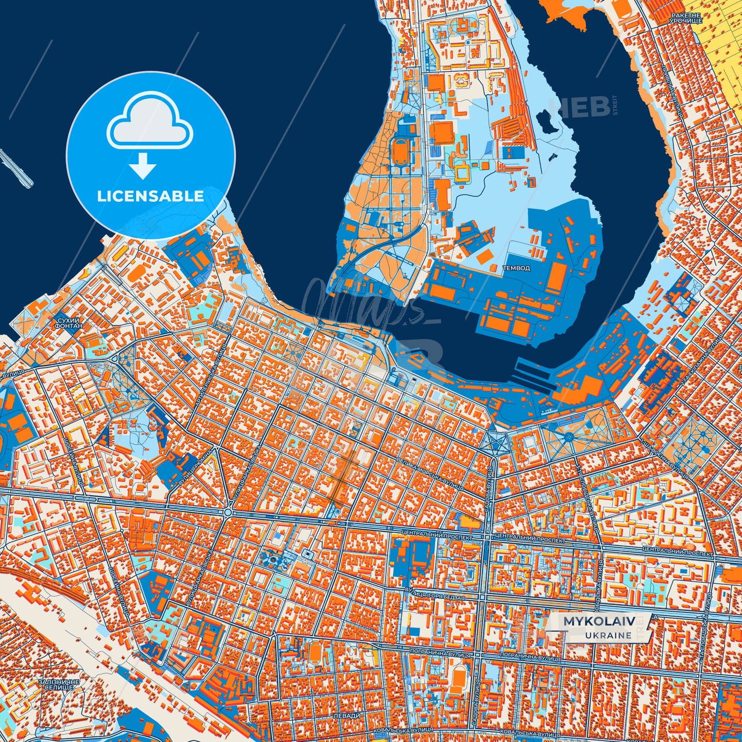 Canvas Print Template of Mykolaiv Street Map