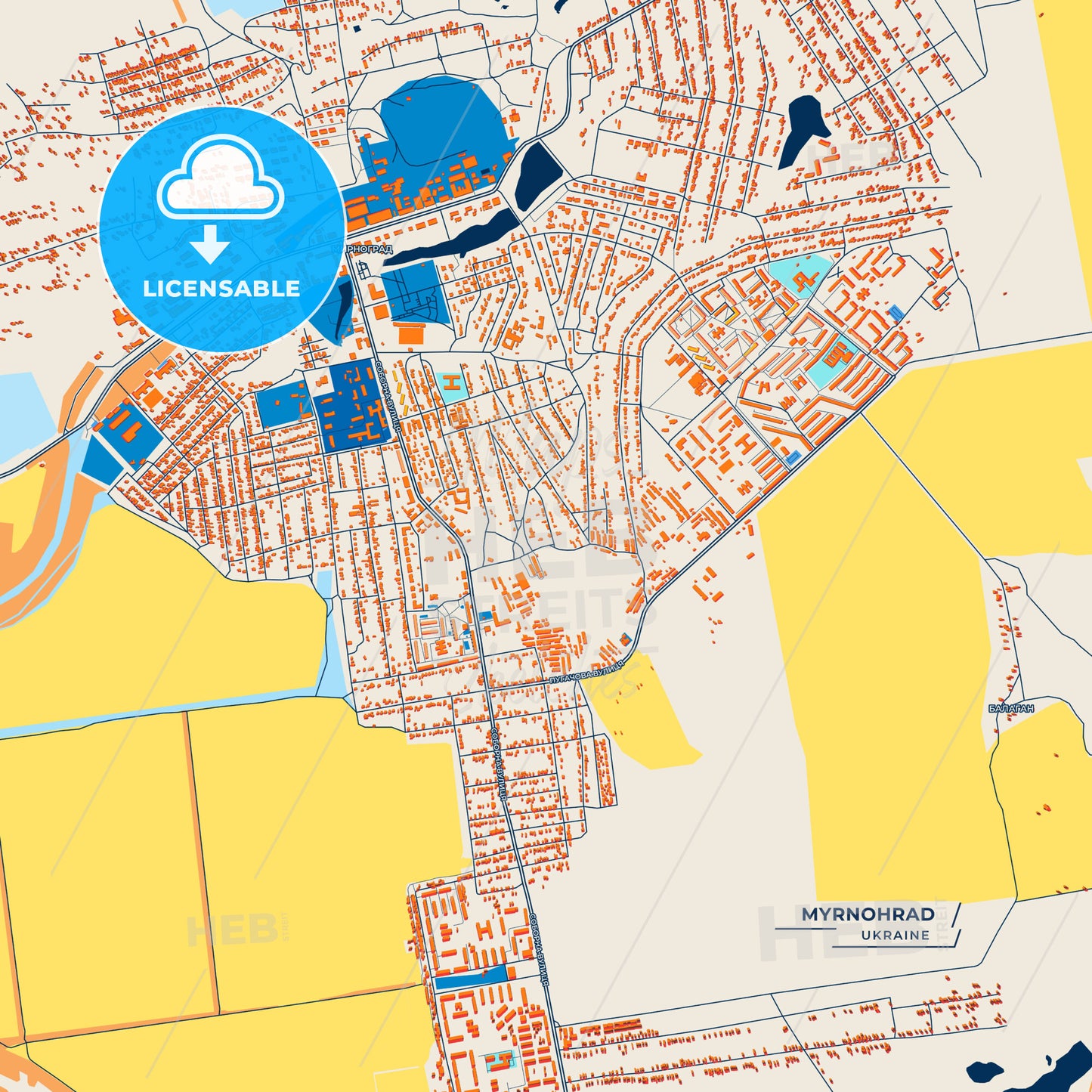 Canvas Print Template of Myrnohrad Street Map