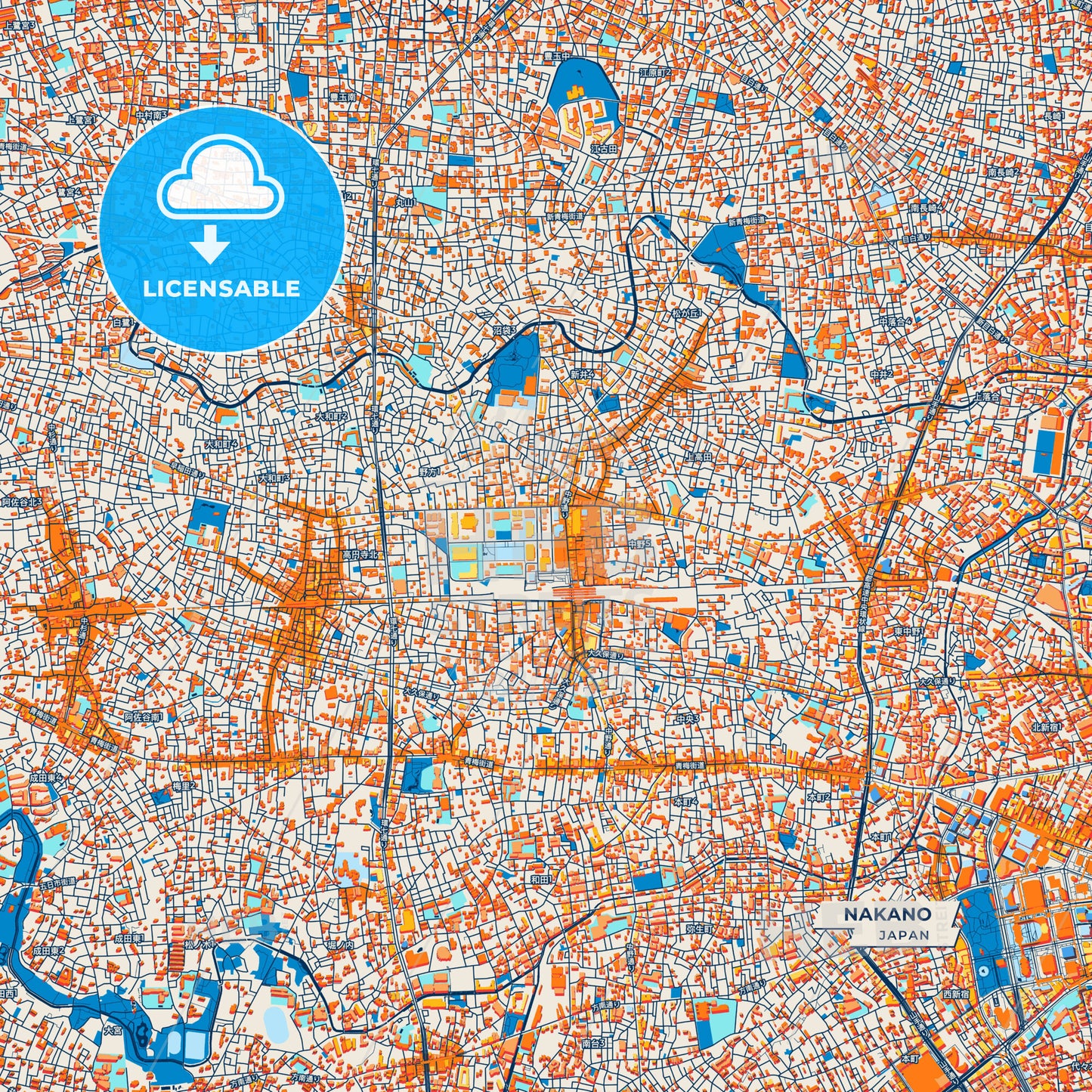 Canvas Print Template of Nakano Street Map