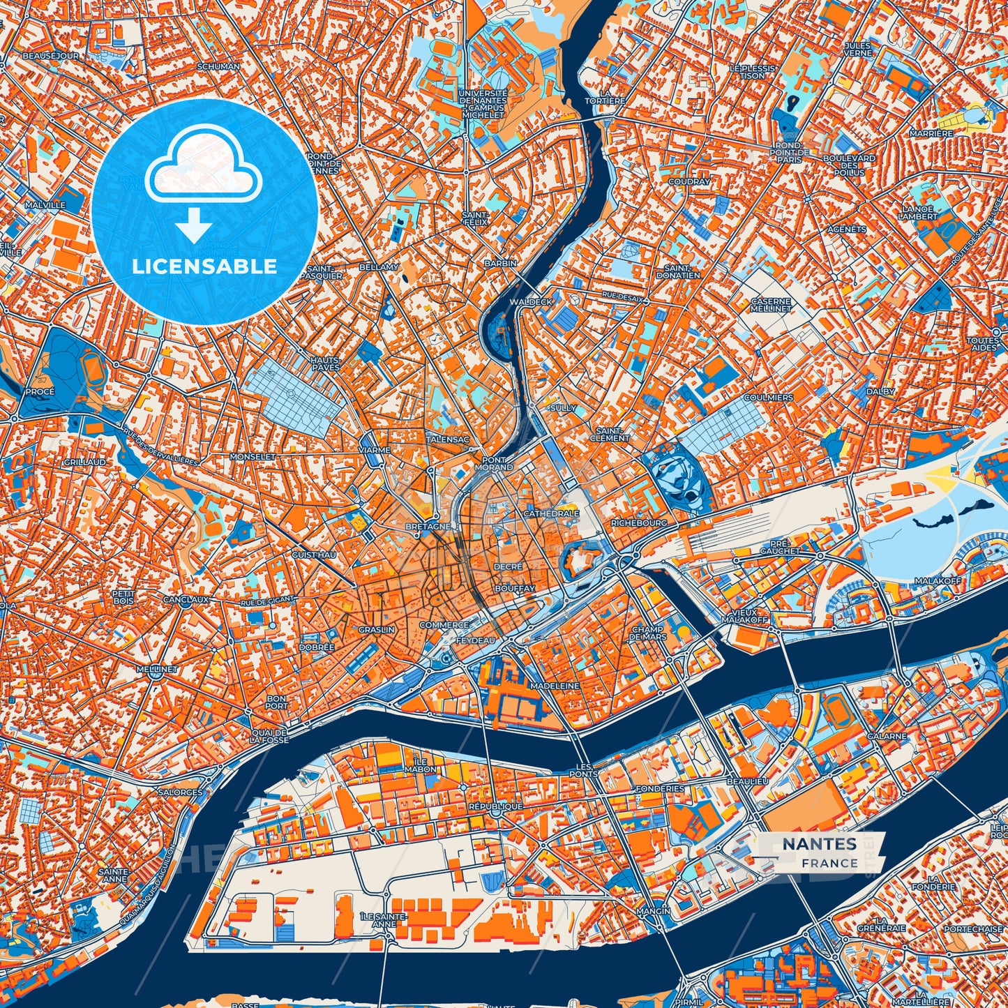 Canvas Print Template of Nantes Street Map