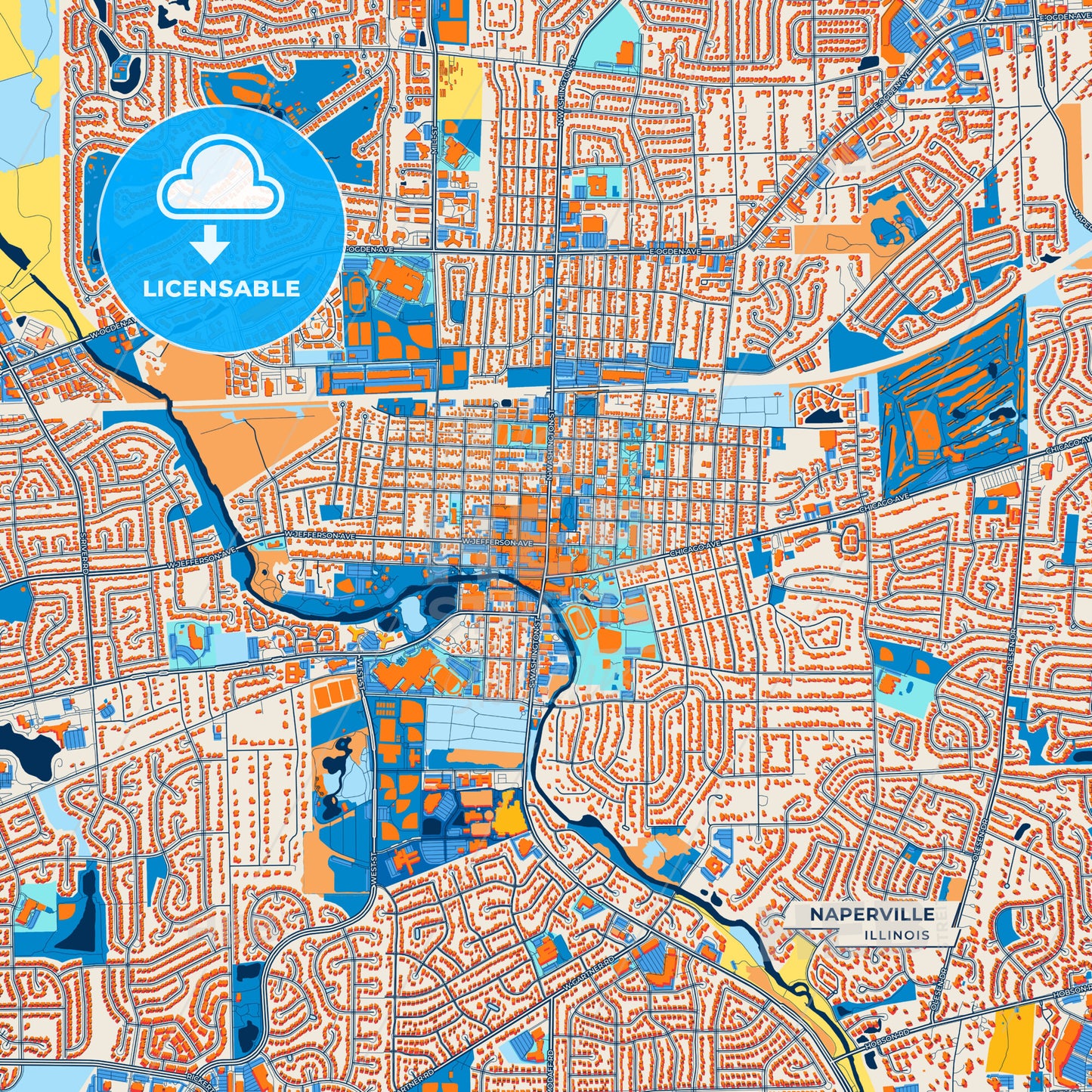 Canvas Print Template of Naperville Street Map