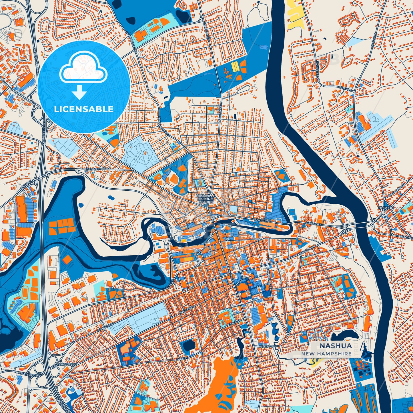 Canvas Print Template of Nashua Street Map