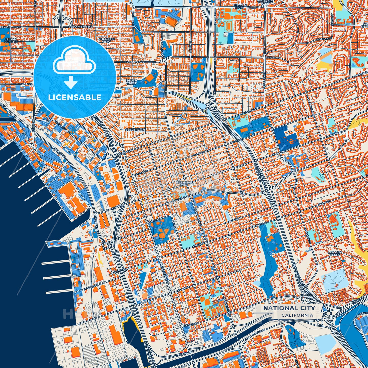 Canvas Print Template of National City Street Map