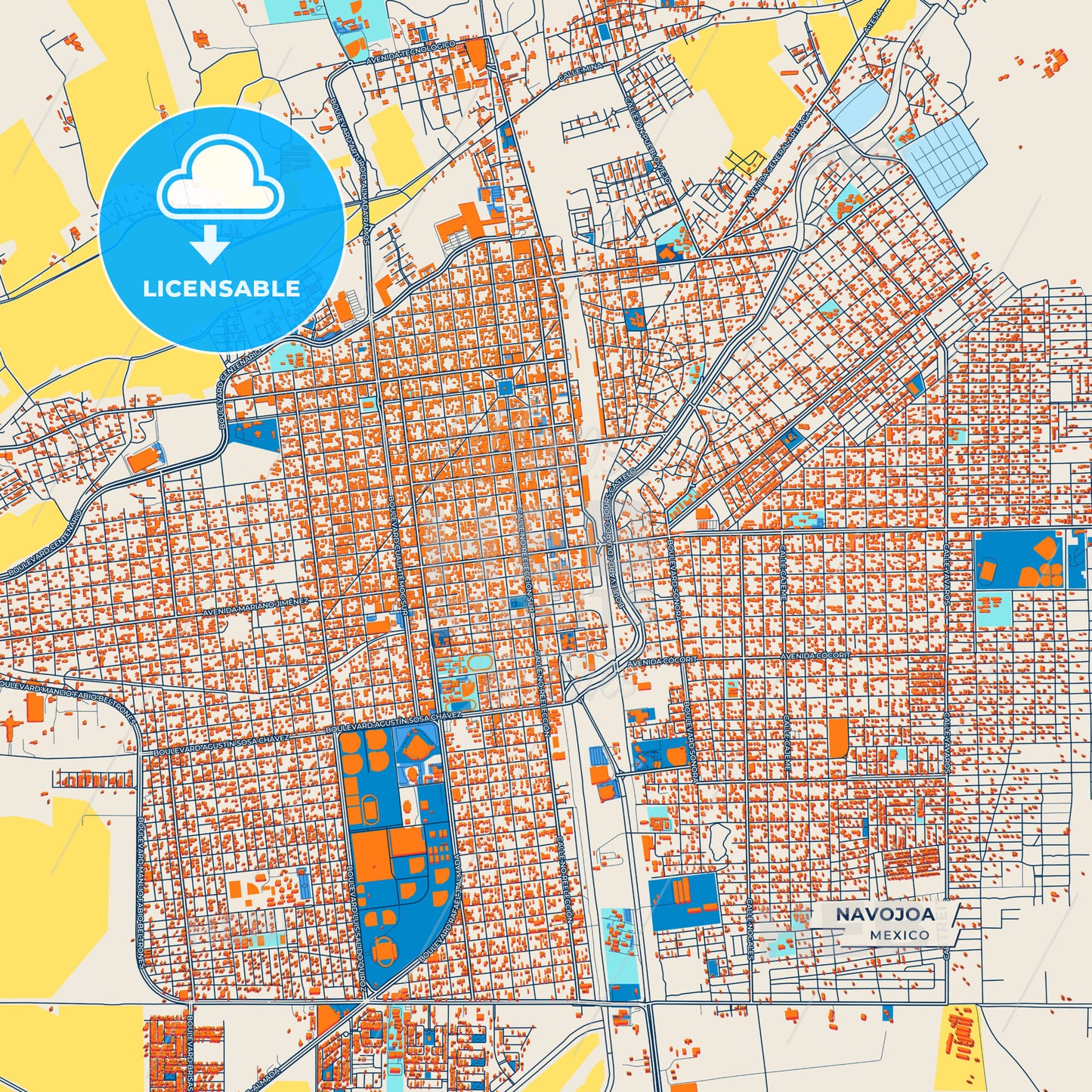 Canvas Print Template of Navojoa Street Map