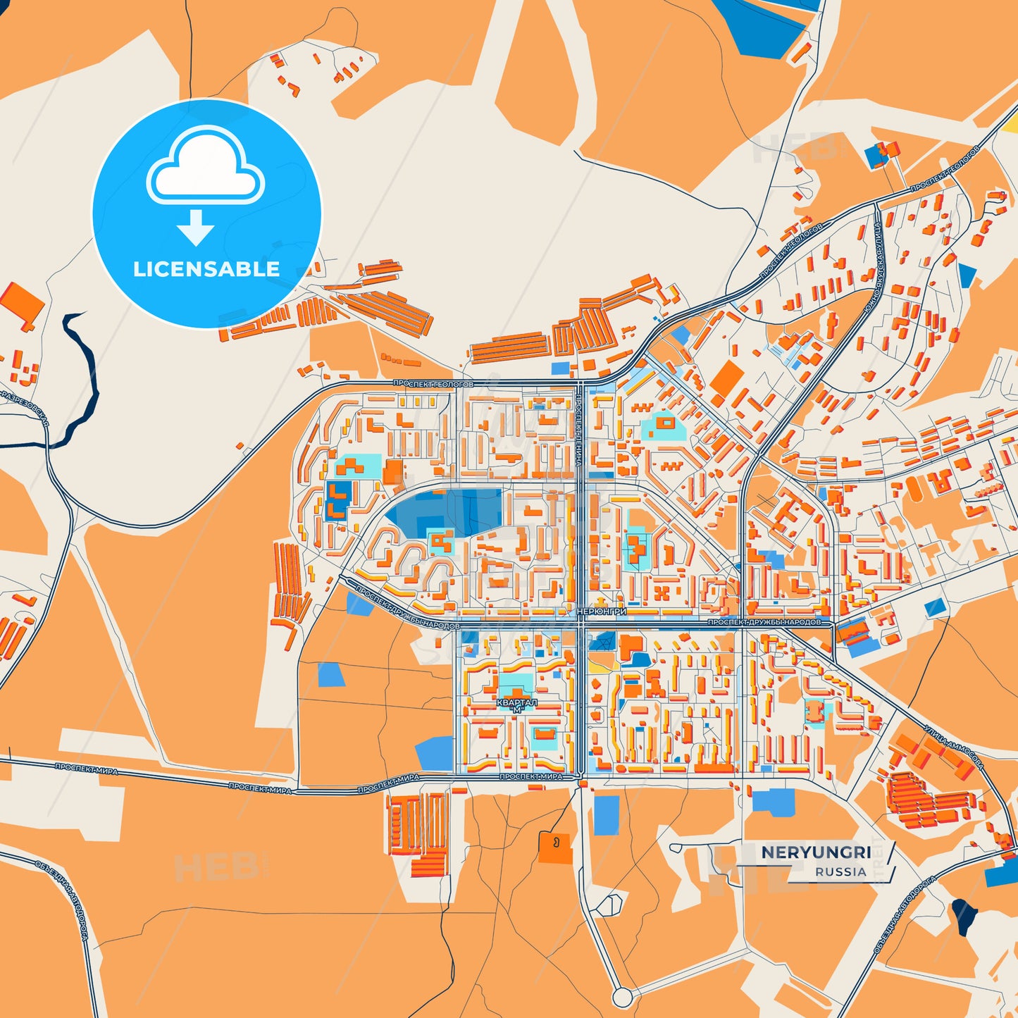 Canvas Print Template of Neryungri Street Map