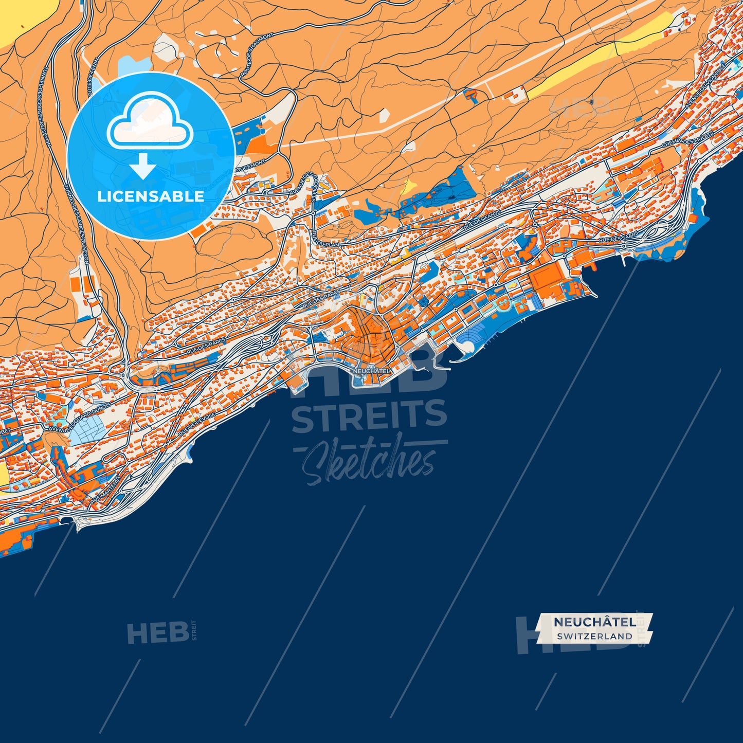 Canvas Print Template of Neuchâtel Street Map