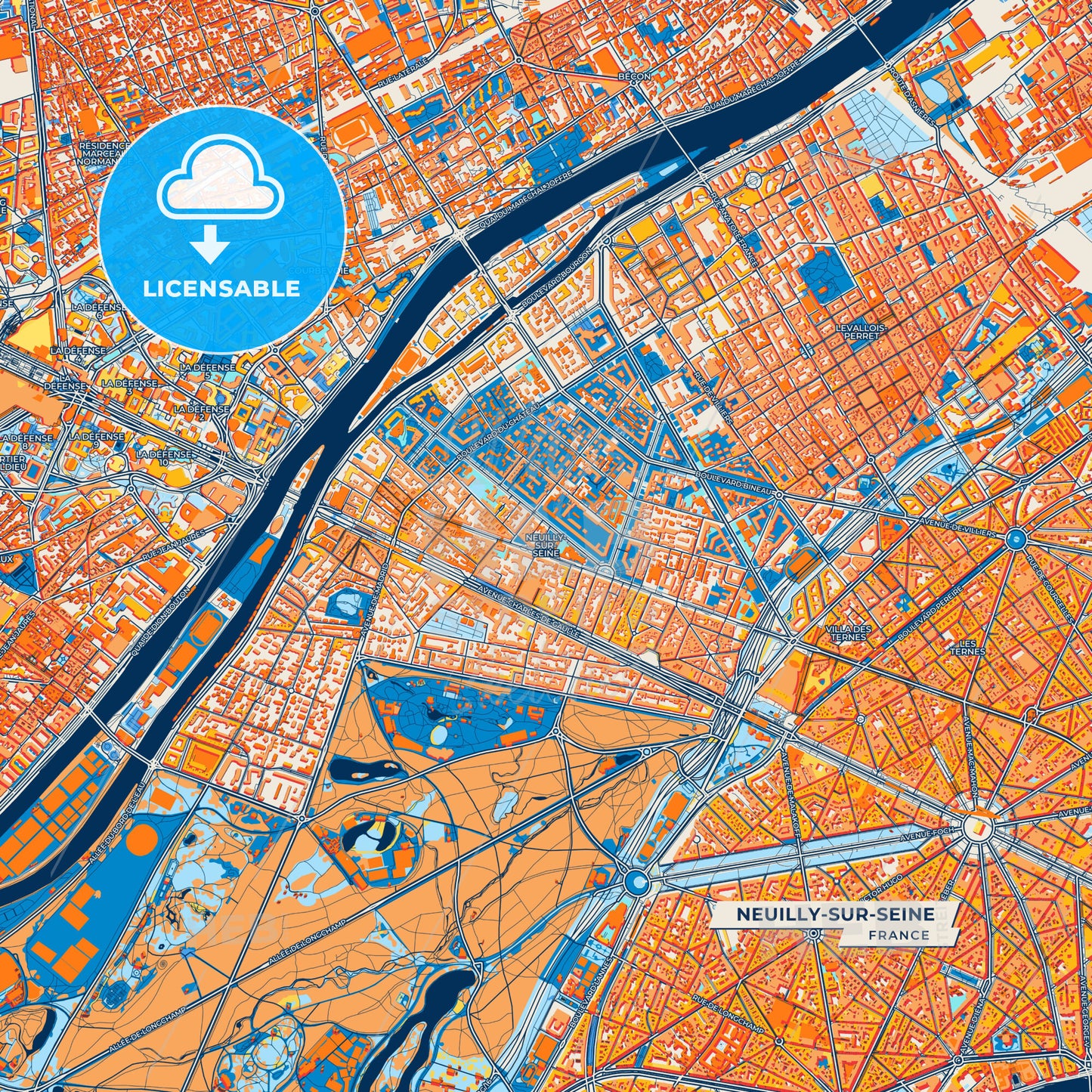 Canvas Print Template of Neuilly-sur-Seine Street Map