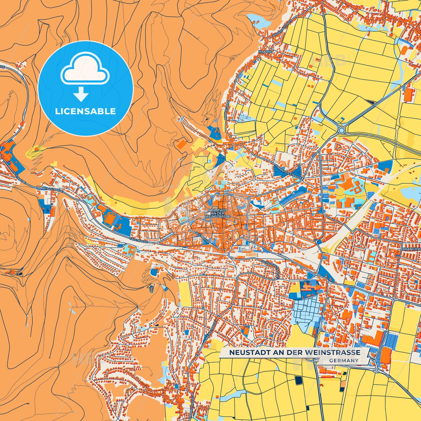 Canvas Print Template of Neustadt an der Weinstraße Street Map