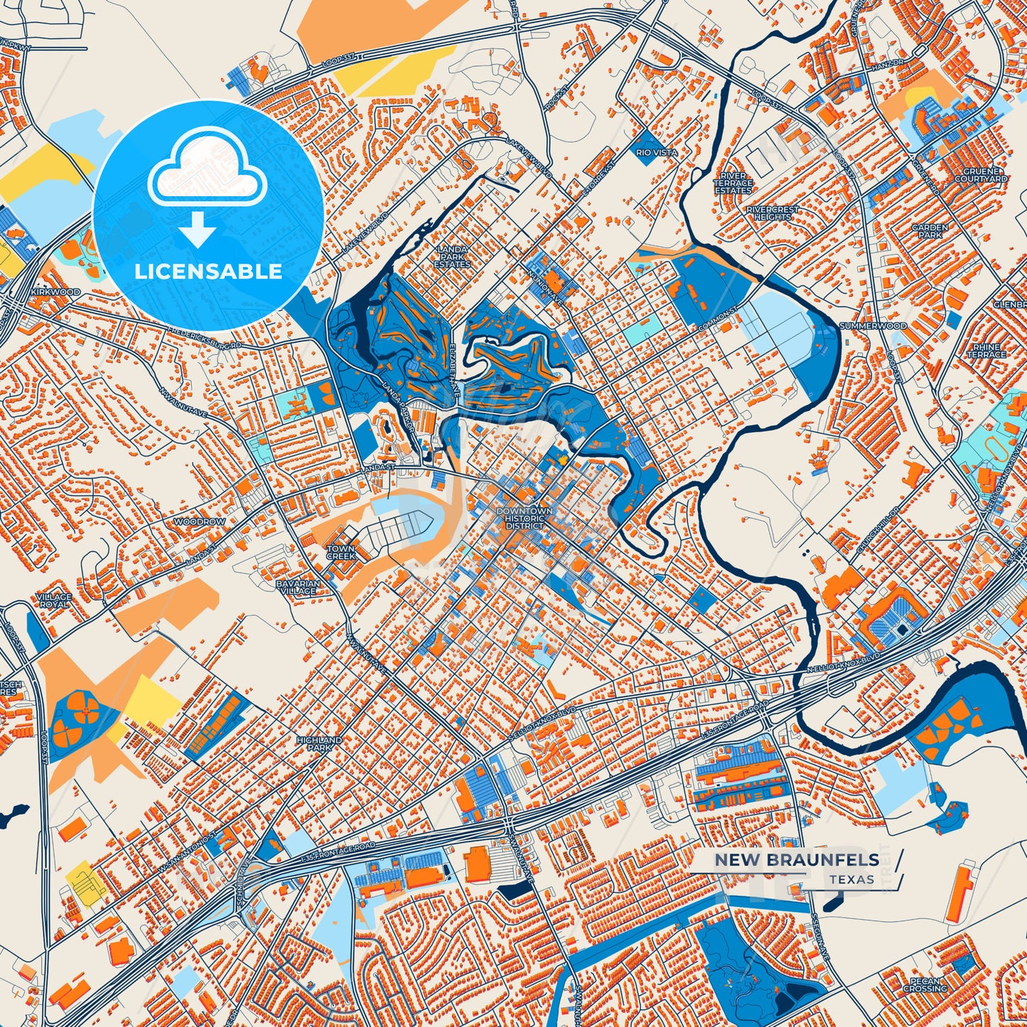 Canvas Print Template of New Braunfels Street Map