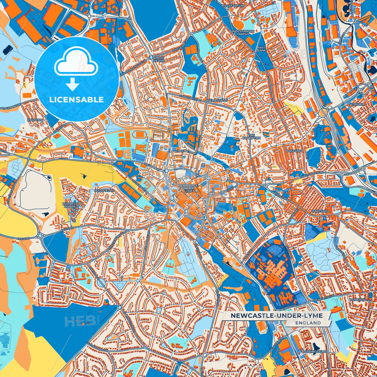 Canvas Print Template of Newcastle-under-Lyme Street Map