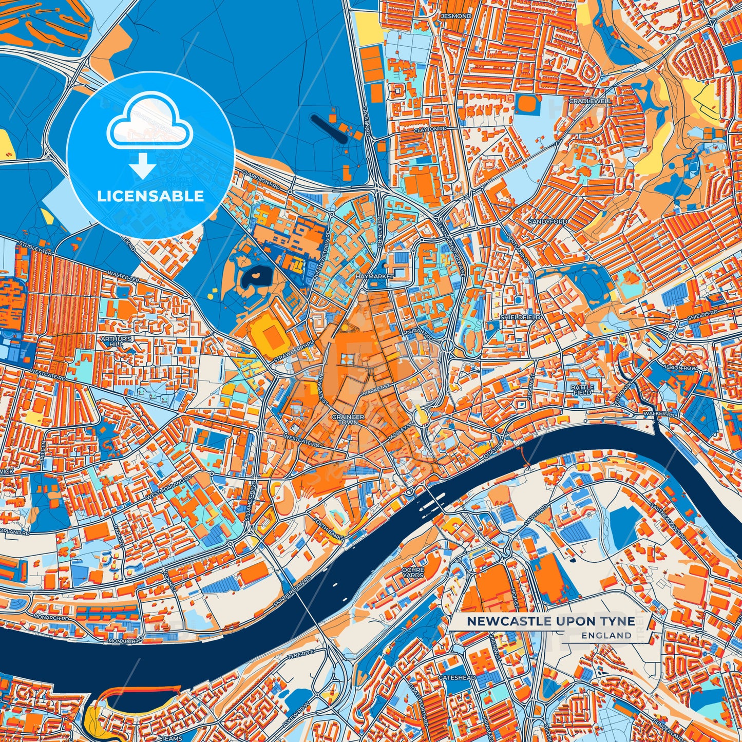 Canvas Print Template of Newcastle upon Tyne Street Map