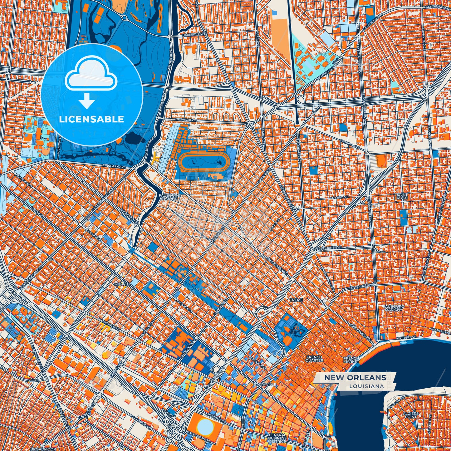 Canvas Print Template of New Orleans Street Map