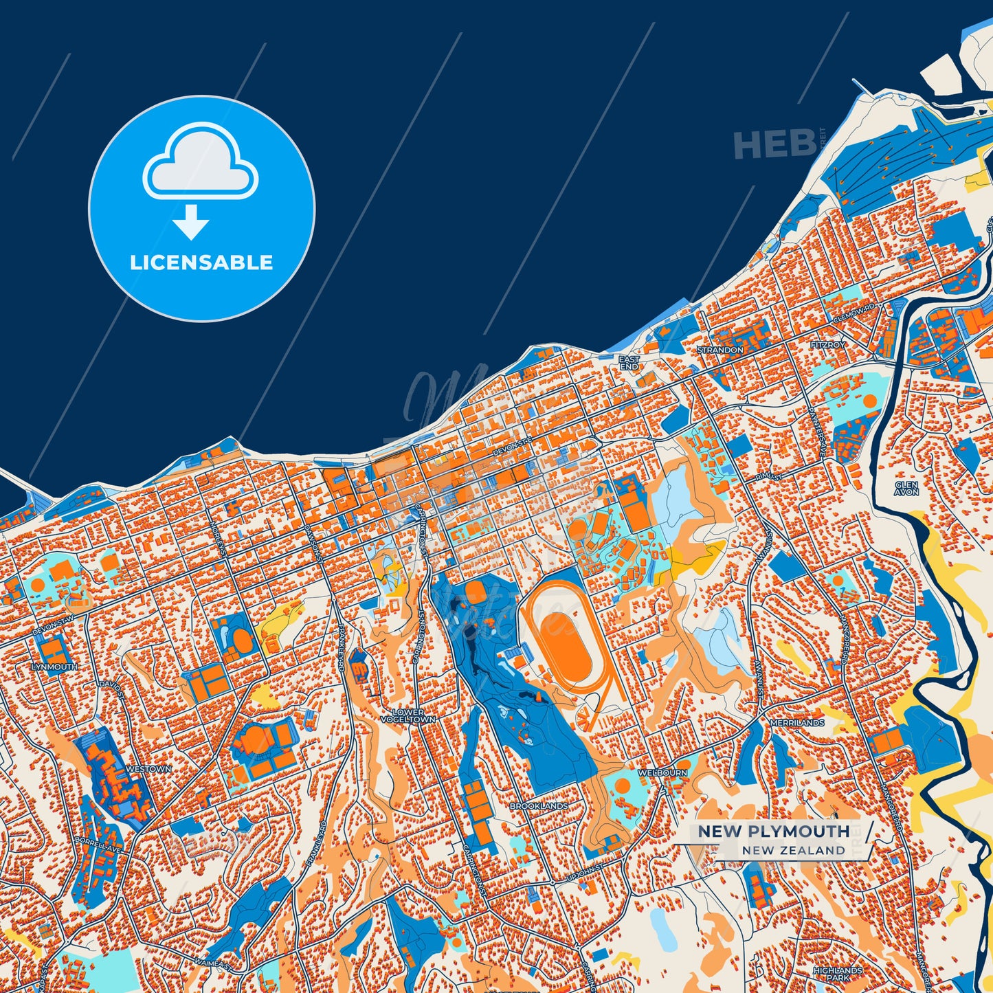 Canvas Print Template of New Plymouth Street Map