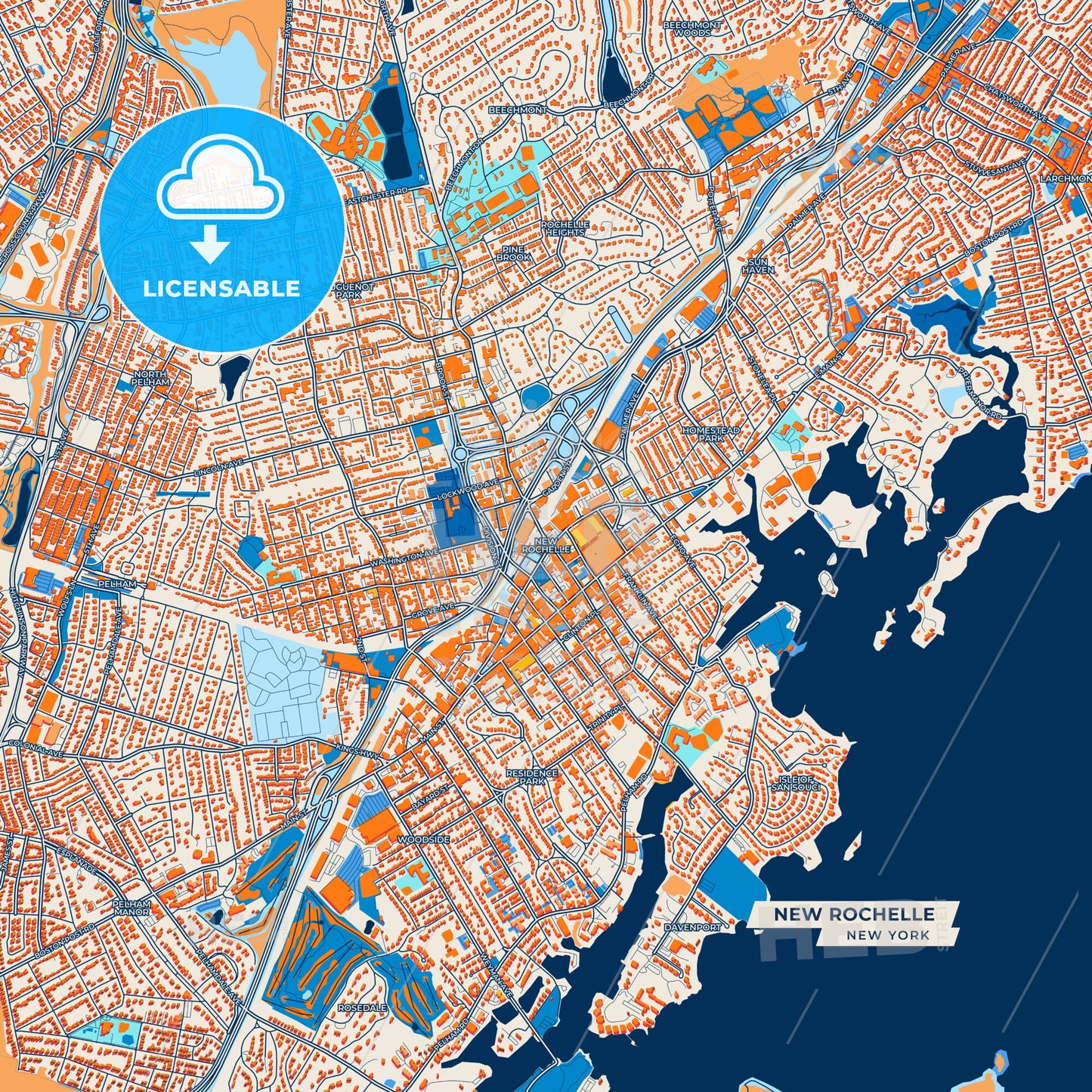 Canvas Print Template of New Rochelle Street Map