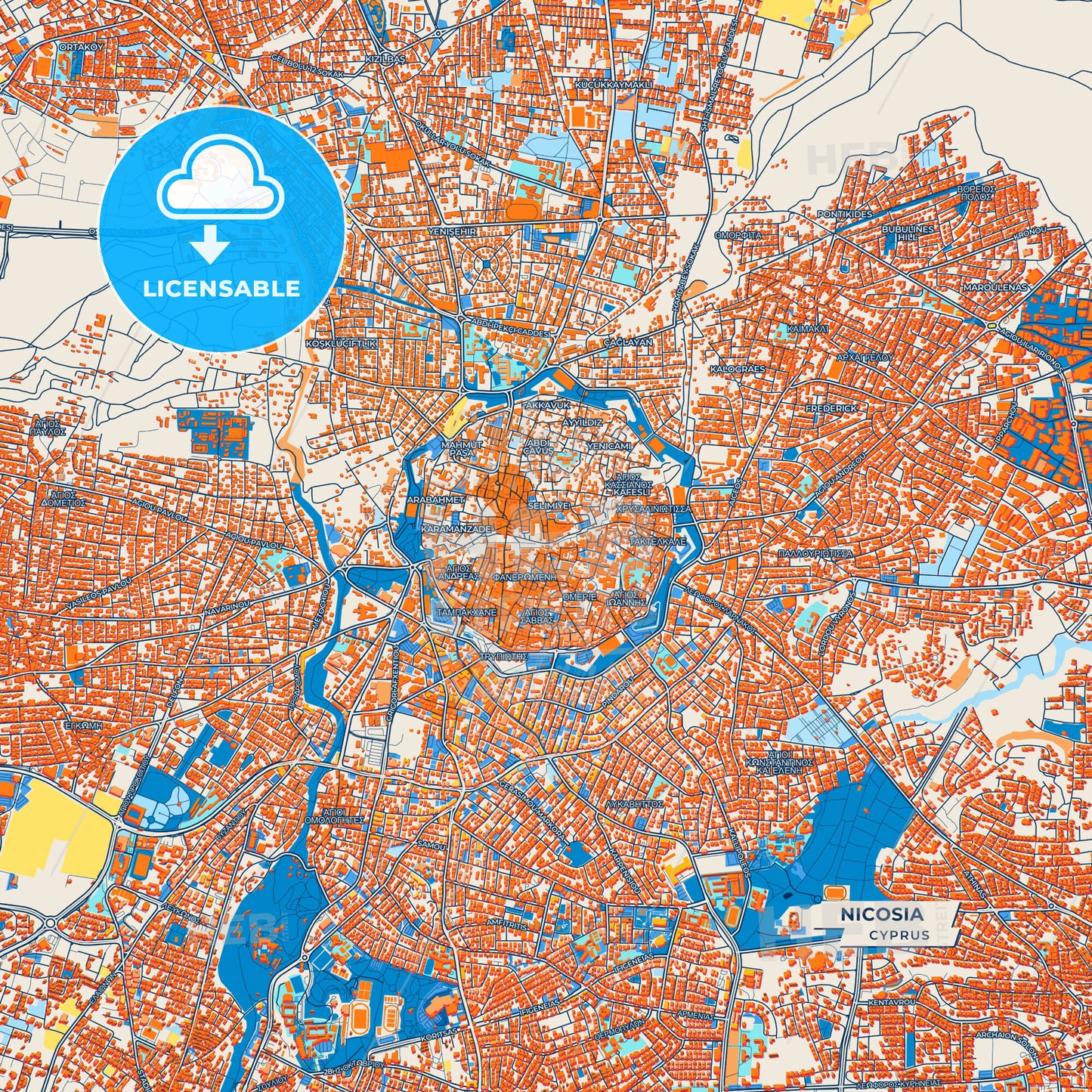 Canvas Print Template of Nicosia Street Map