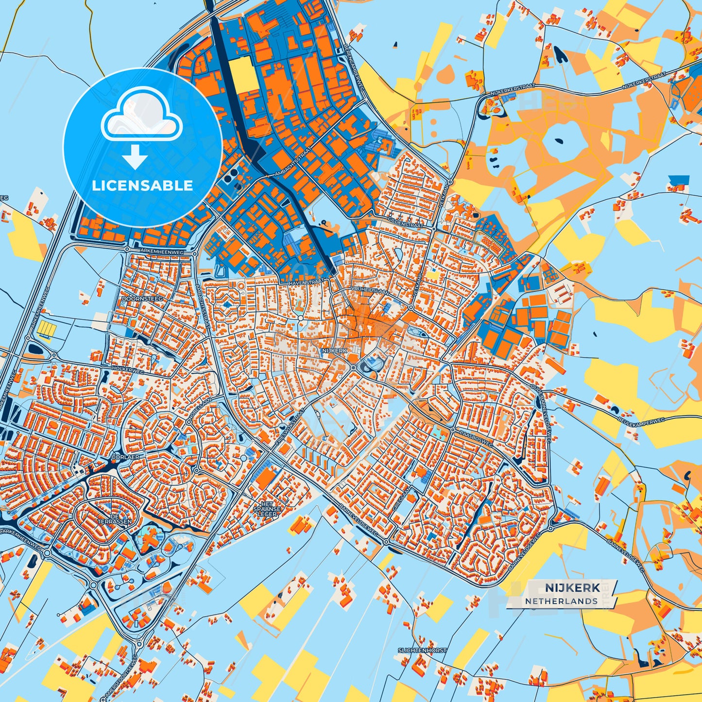 Canvas Print Template of Nijkerk Street Map