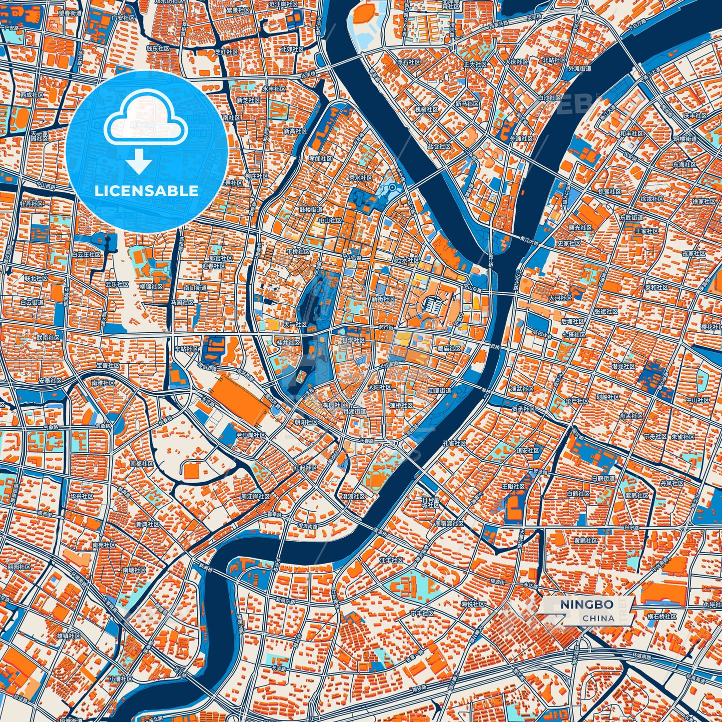 Canvas Print Template of Ningbo Street Map