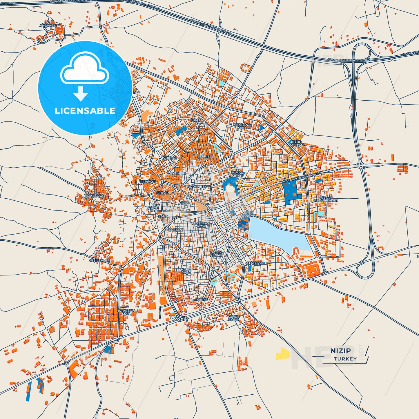 Canvas Print Template of Nizip Street Map