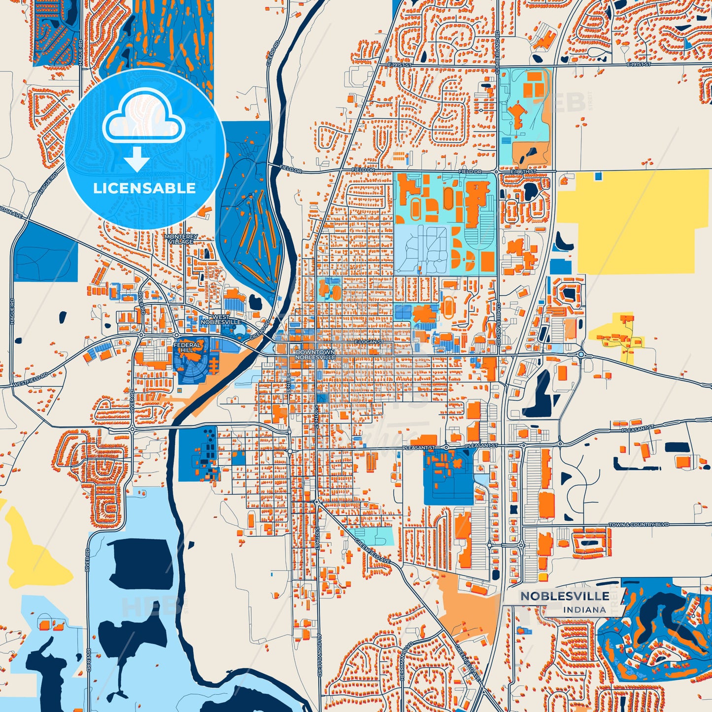 Canvas Print Template of Noblesville Street Map