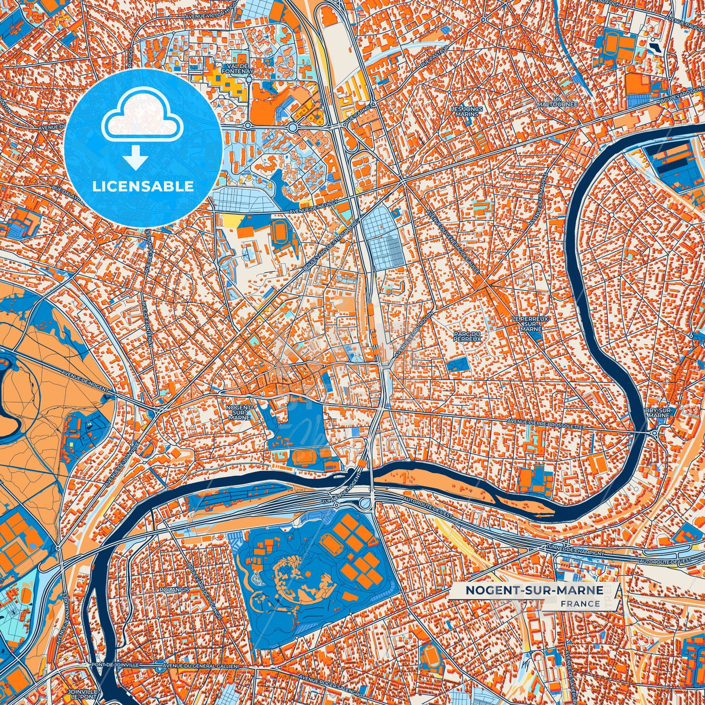 Canvas Print Template of Nogent-sur-Marne Street Map