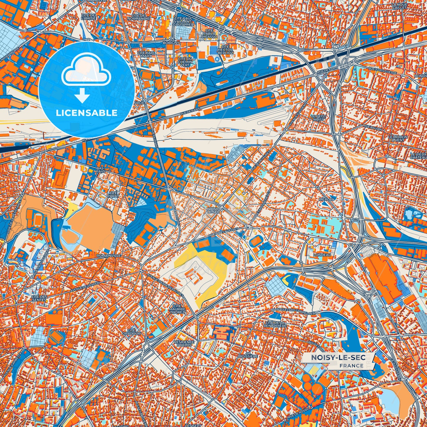 Canvas Print Template of Noisy-le-Sec Street Map