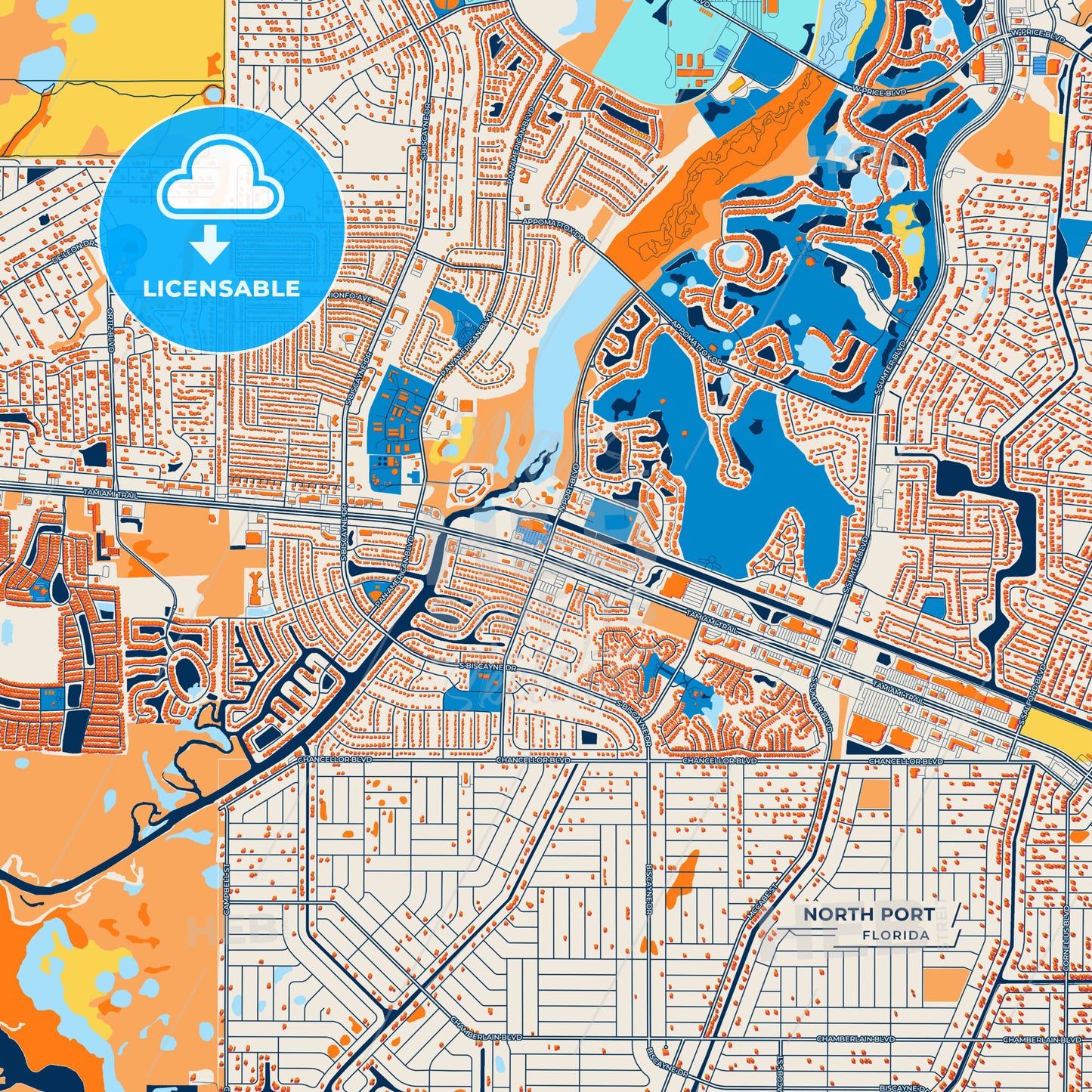 Canvas Print Template of North Port Street Map