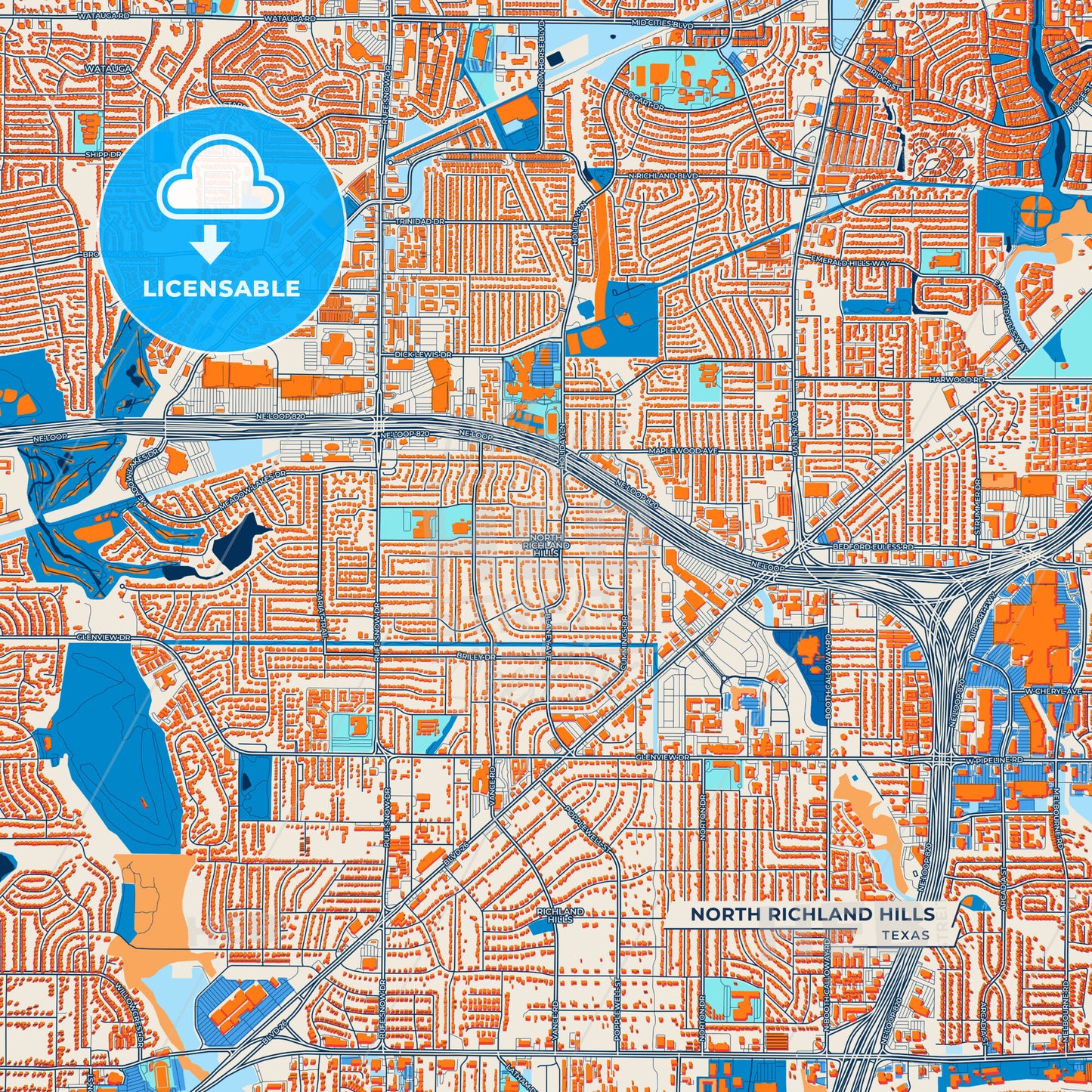 Canvas Print Template of North Richland Hills Street Map