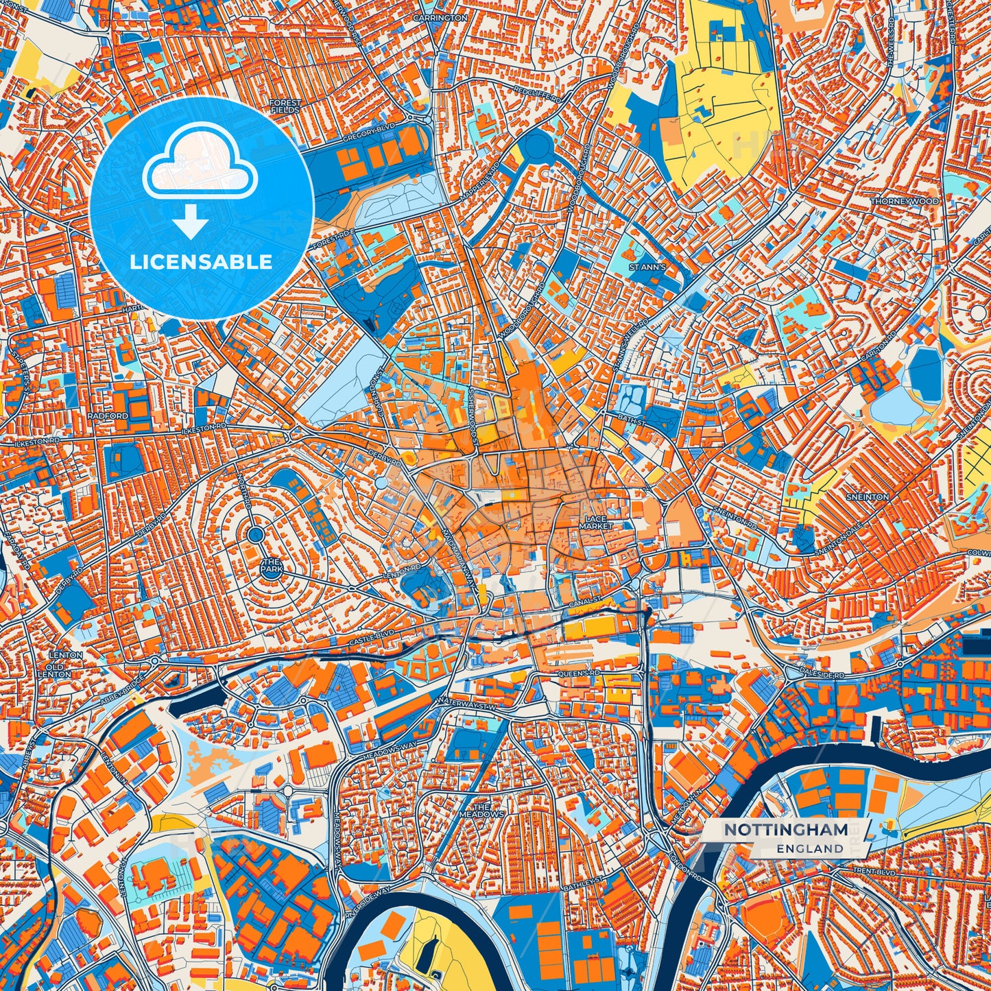 Canvas Print Template of Nottingham Street Map