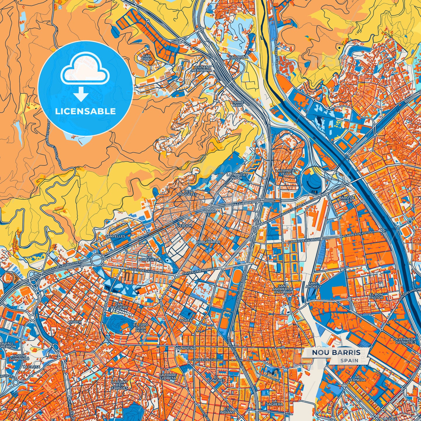 Canvas Print Template of Nou Barris Street Map